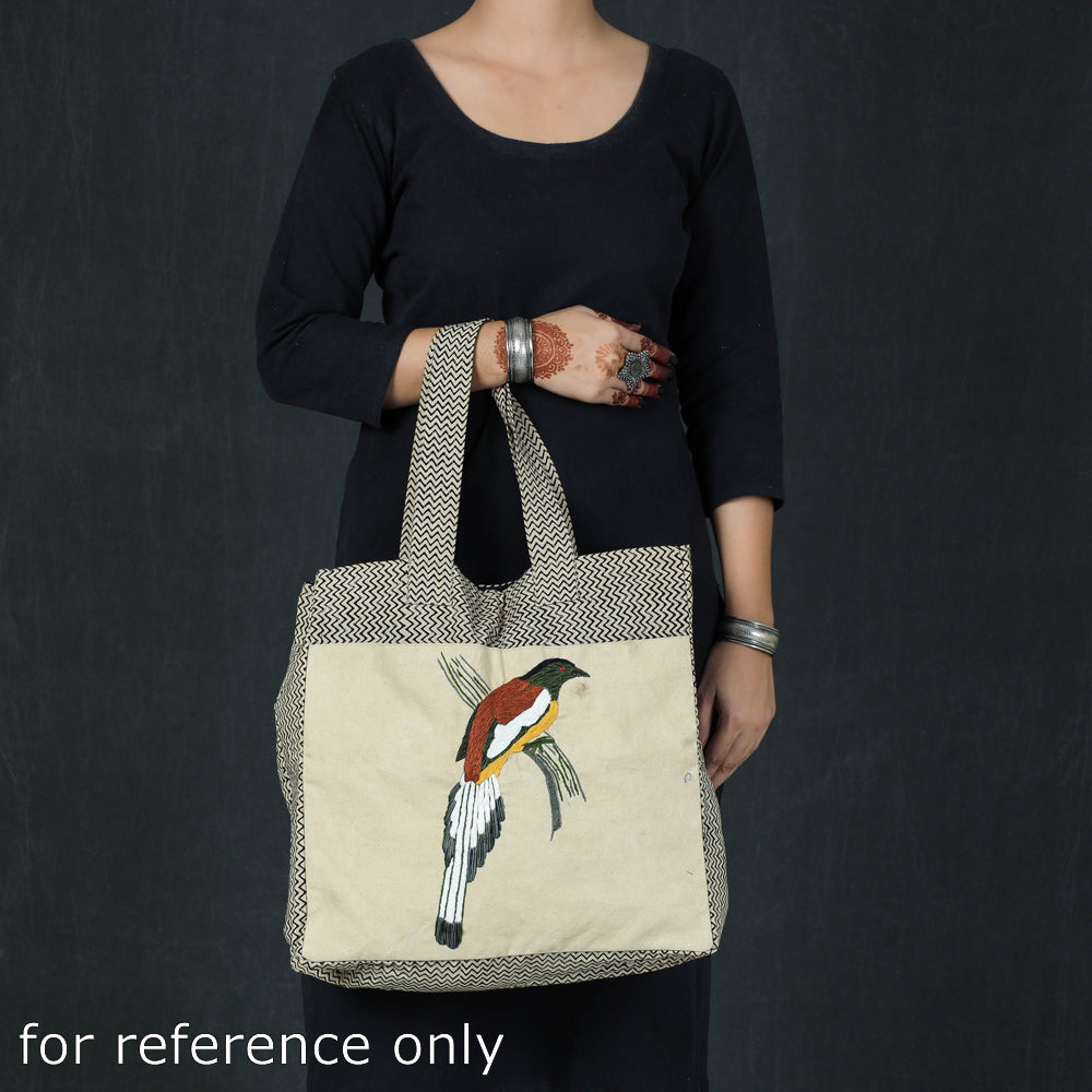 DASTKAR RANTHAMBORE Bird Hand Embroidered Cotton Hand Bag - view 3
