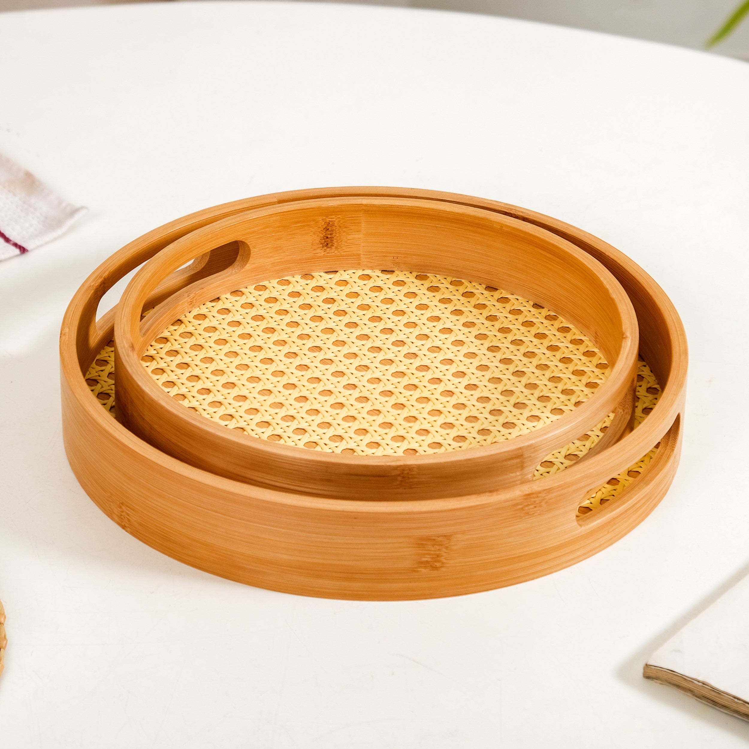 Nestasia Set Of 2 Rattan Weave Round Wooden Trays - view 8
