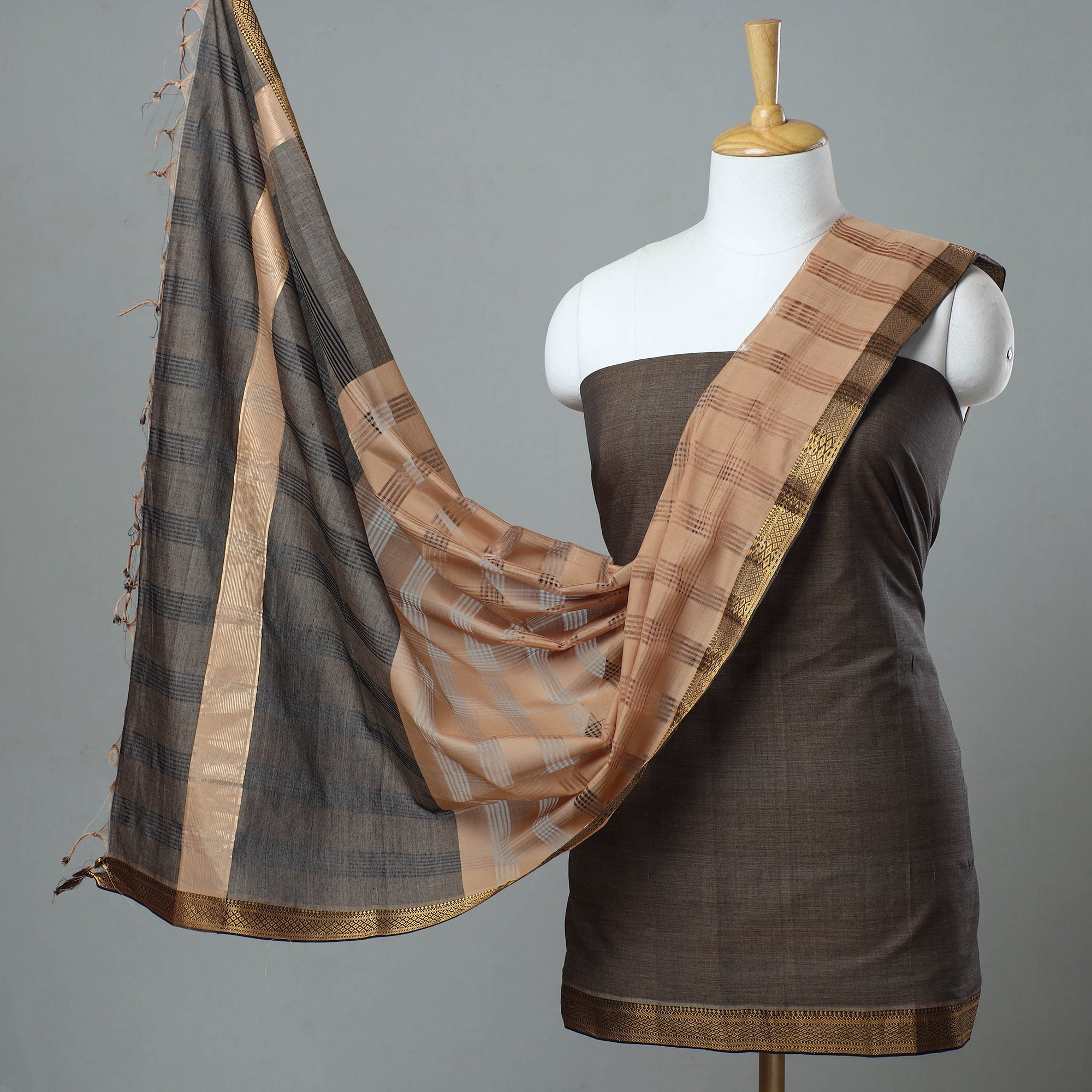 SOUTH KARGHA Black - 3pc Handloom Cotton Mangalagiri Dress Material 09