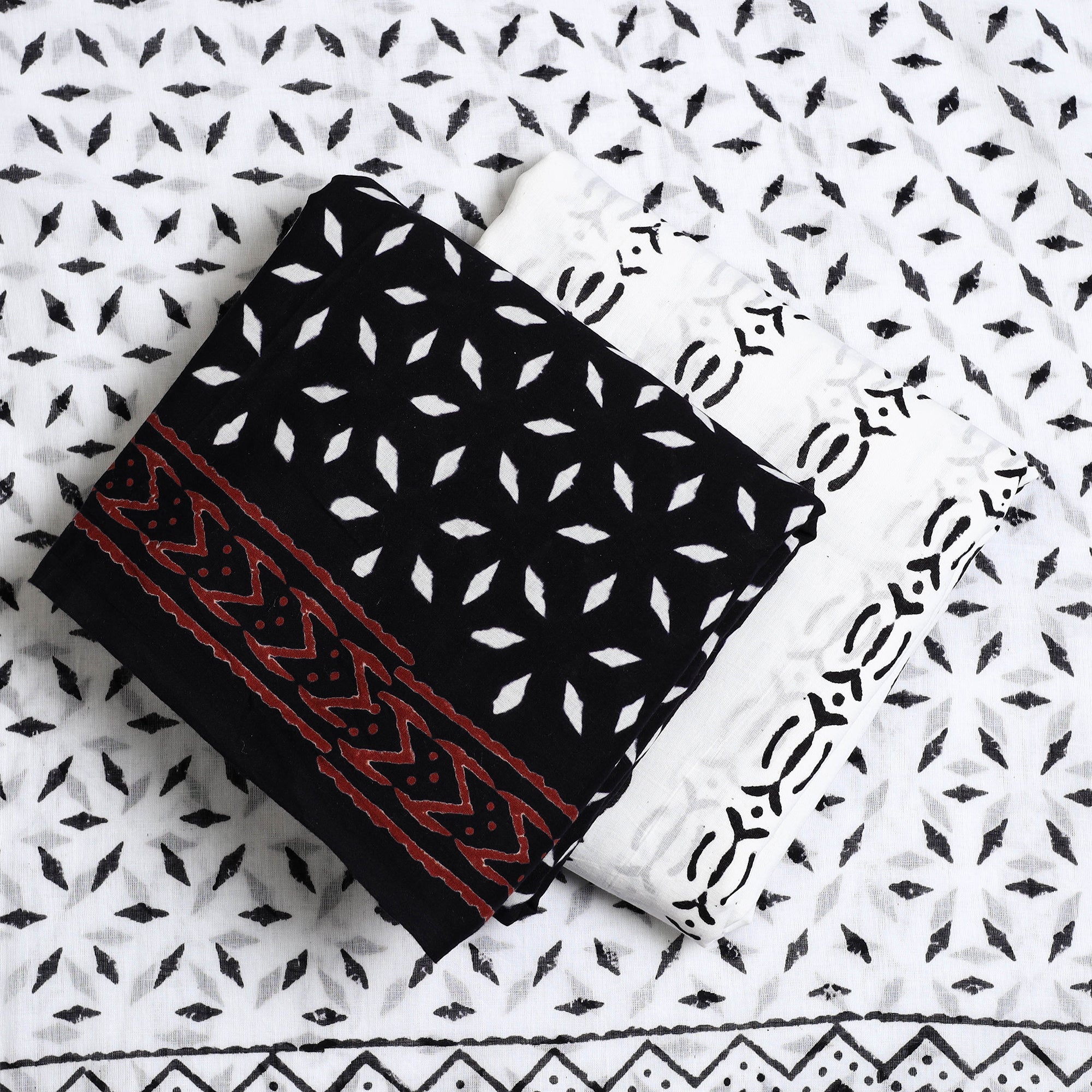 ARTISAN HAND BLOCK PRINTS Black - 3pc Sanganeri Block Print Cotton Dress Material 43 - view 2