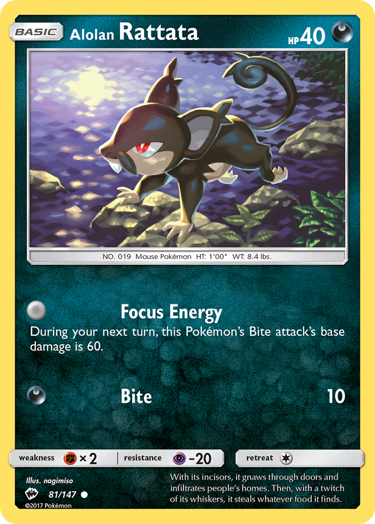 Common sm3-81 non-holo – Pokémon Alolan Rattata - 81/147 - Common [sm3-81] [Non-Holo] - Alolan Rattata - 81/147 - Common