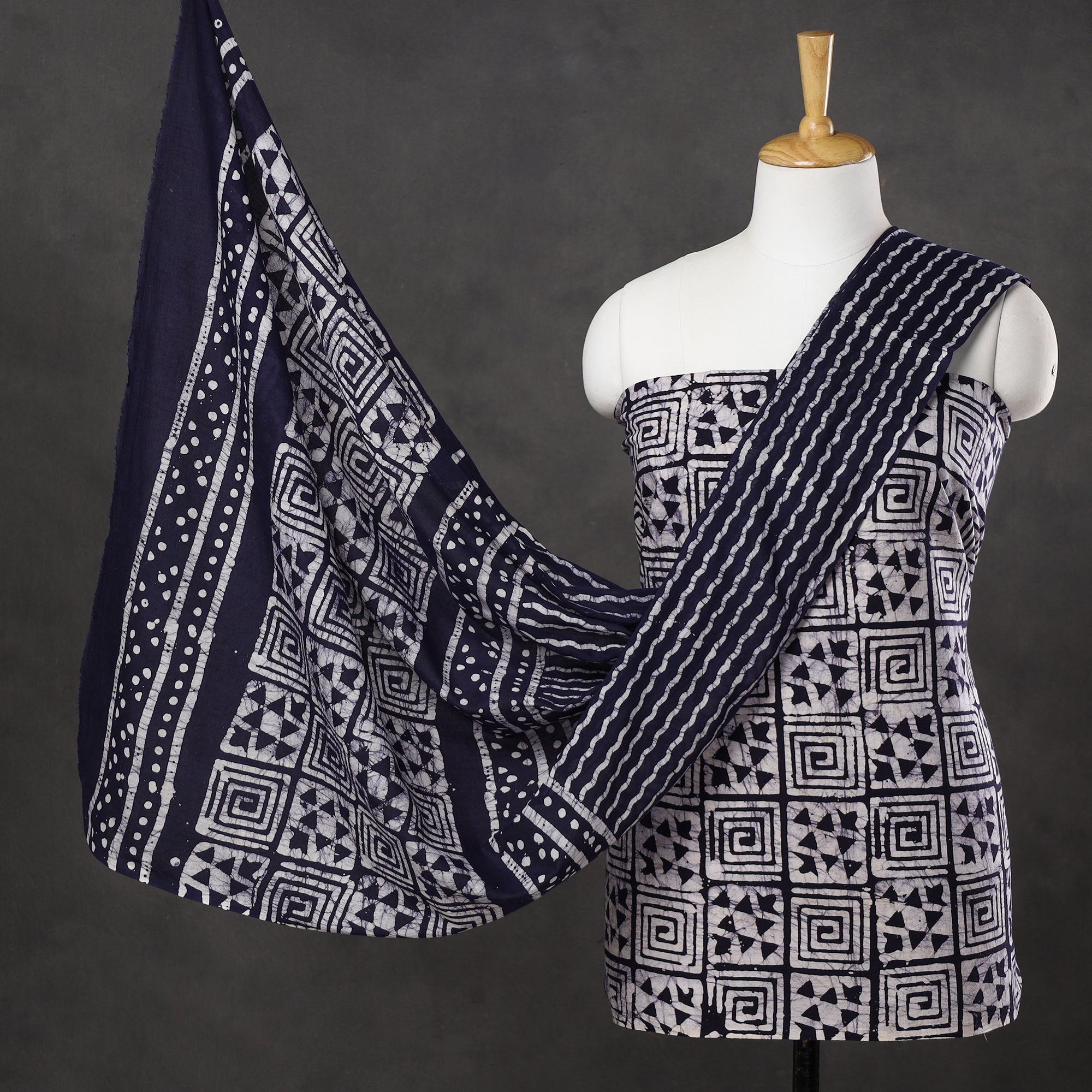KACHCHH JI CHHAAP Blue - 3pc Cotton Kutch Batik Print Dress Material 07