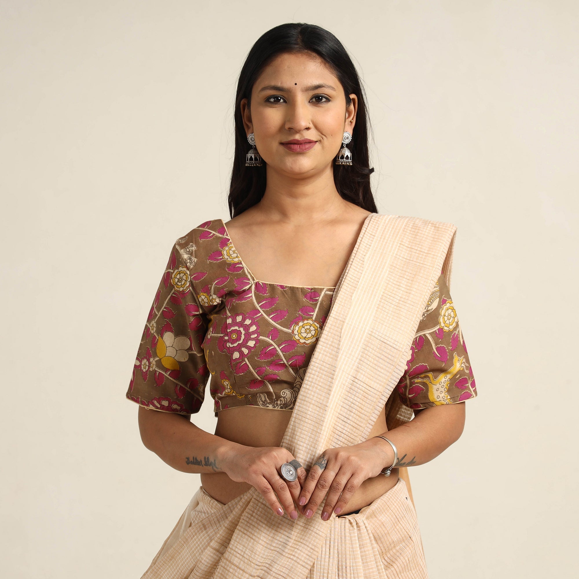ITOKRI CASUALS Brown - Kalamkari Printed Cotton Stitched Blouse 11