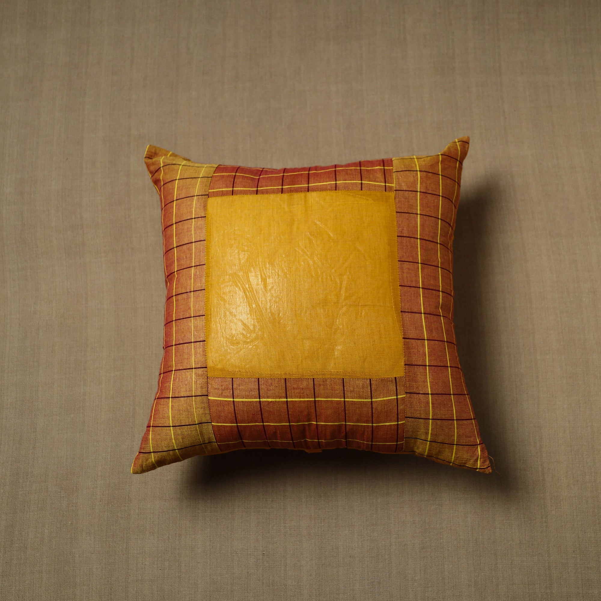 NOORI BAZAR Brown - Patchwork Cotton Kanchipuram Cushion Cover (16 x 16 in) 12