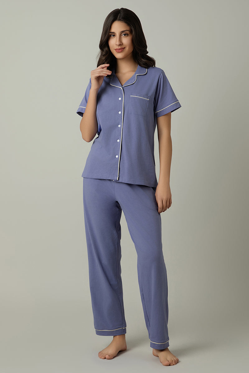 Amante Sleep Button Down PJ Set - Lavender Violet