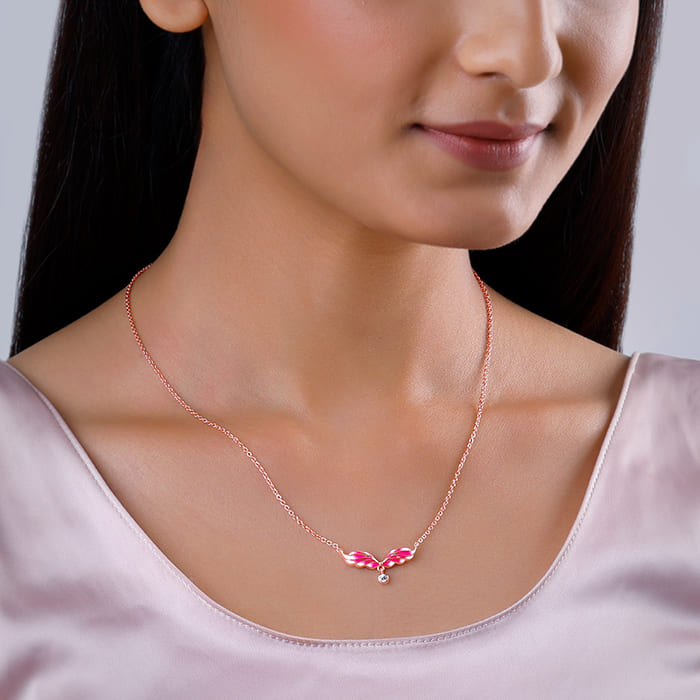 GIVA Jewellery Rose Gold Fluffed Wing Necklace - view 3