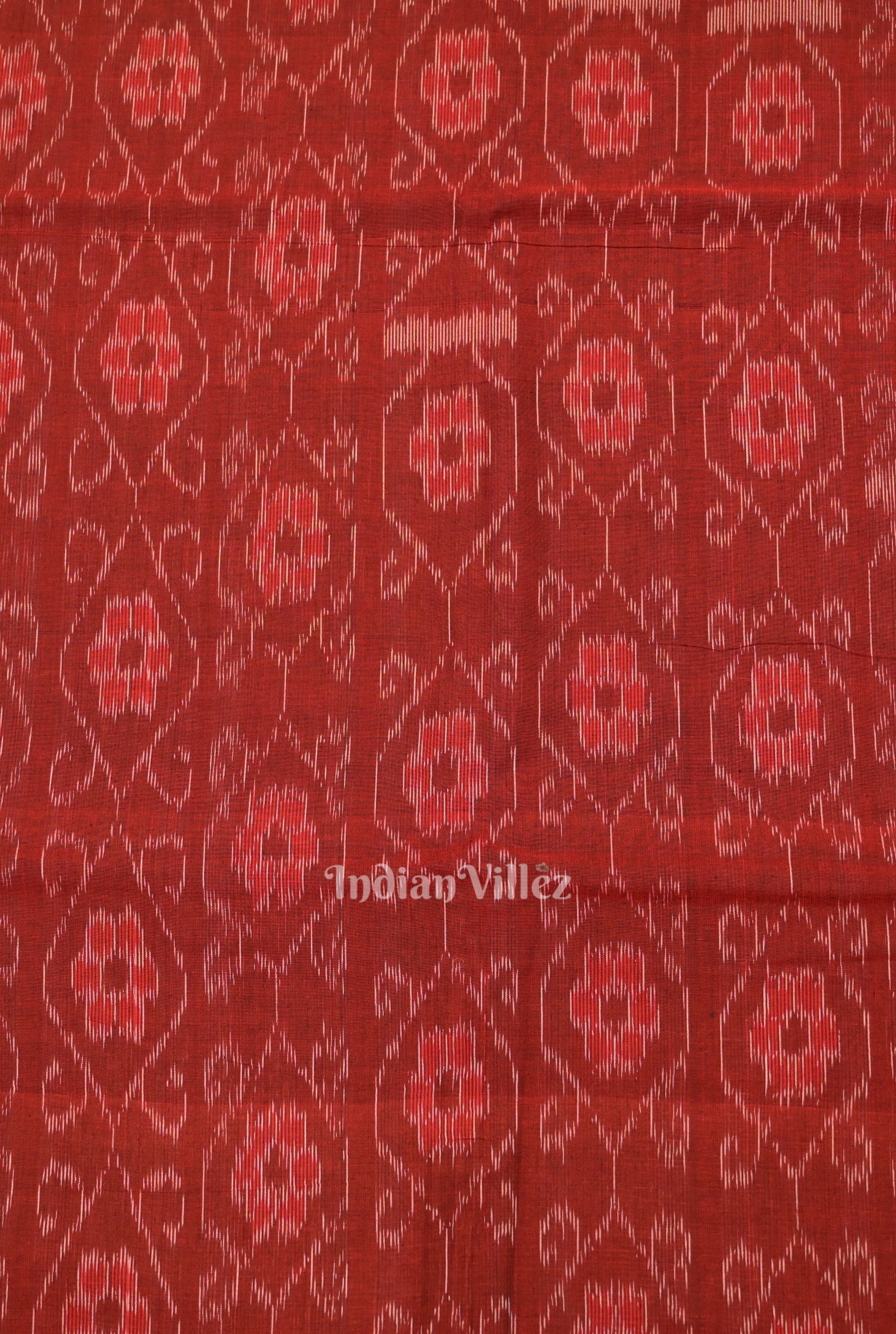 IndianVillèz Deep Maroon Floral Theme Sambalpuri Ikat Cotton Fabric - view 3