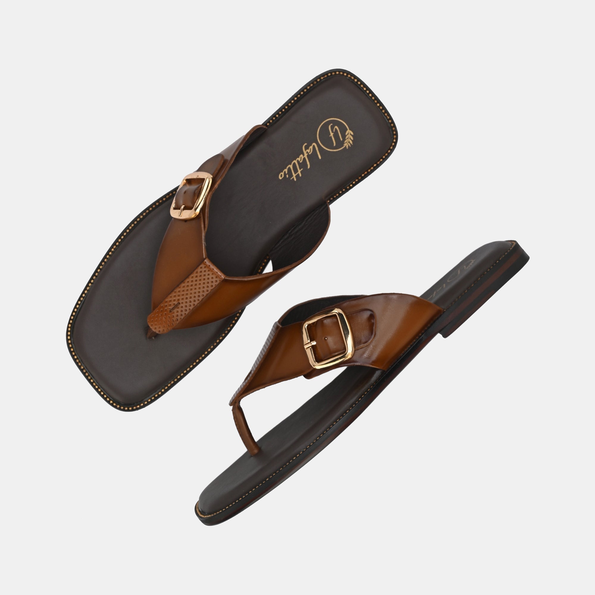 Tan Buckled Slippers by Lafattio - view 3