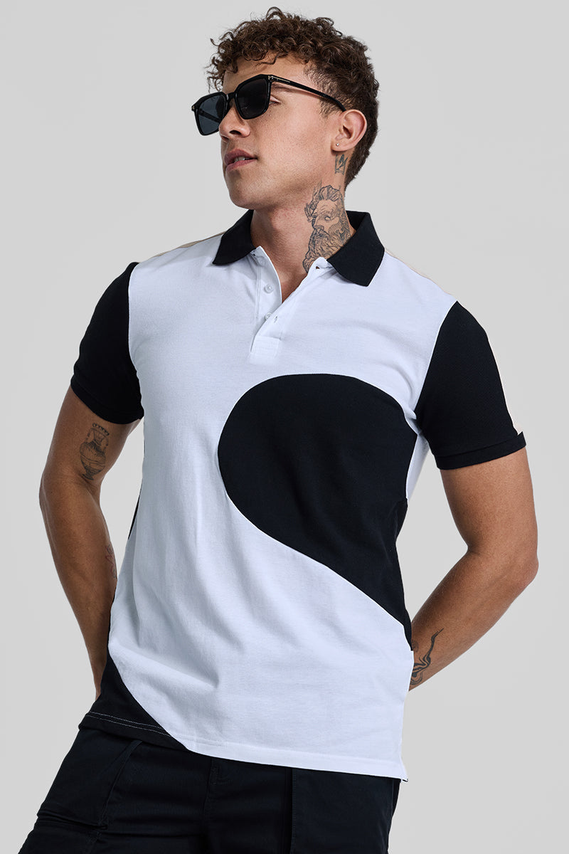 SNITCH White Colourblocked Polo T-Shirt