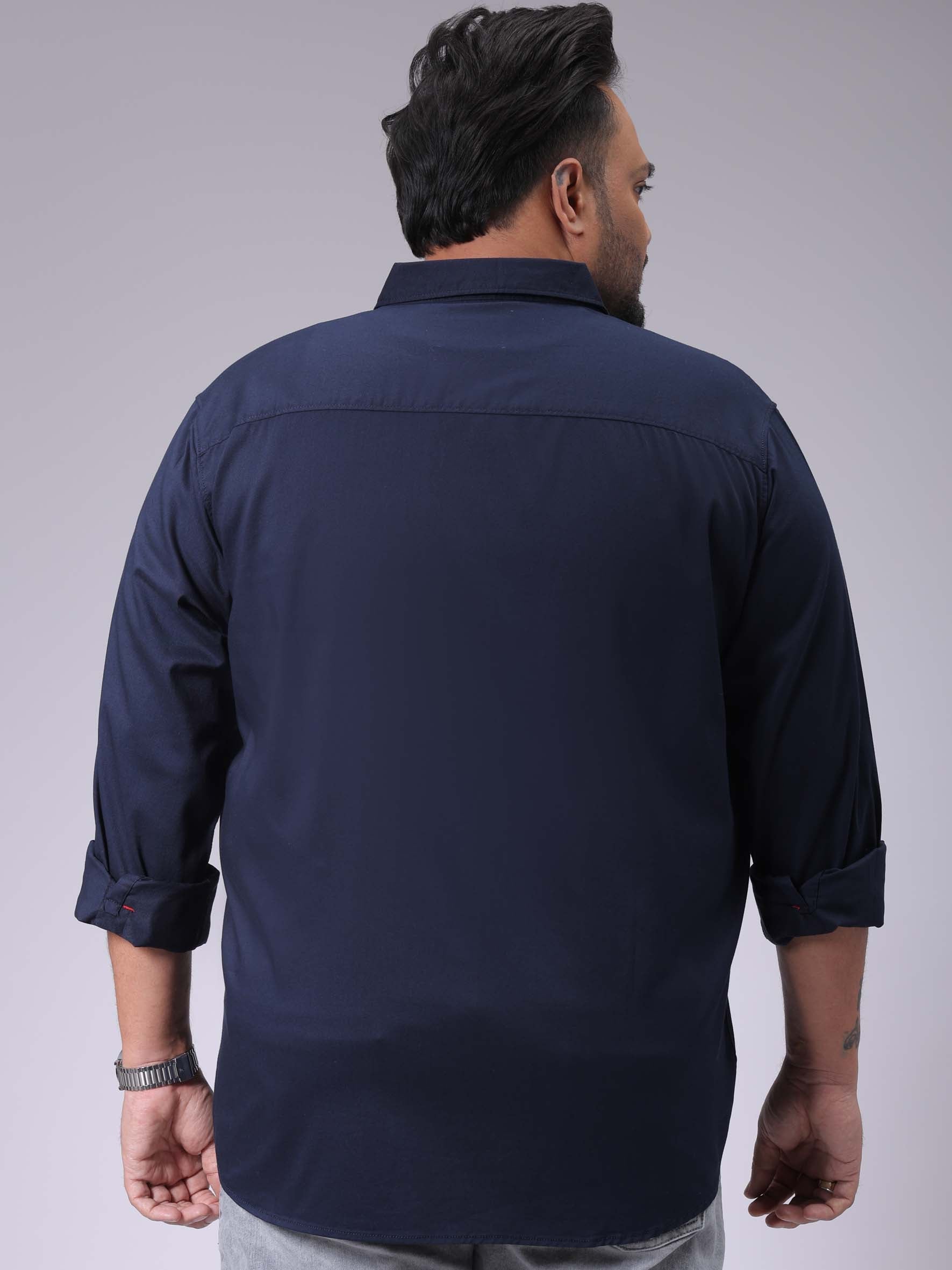 HARDSODA Men's Plus Size Navy Blue Regular Fit Solid Casual Shirt - view 3