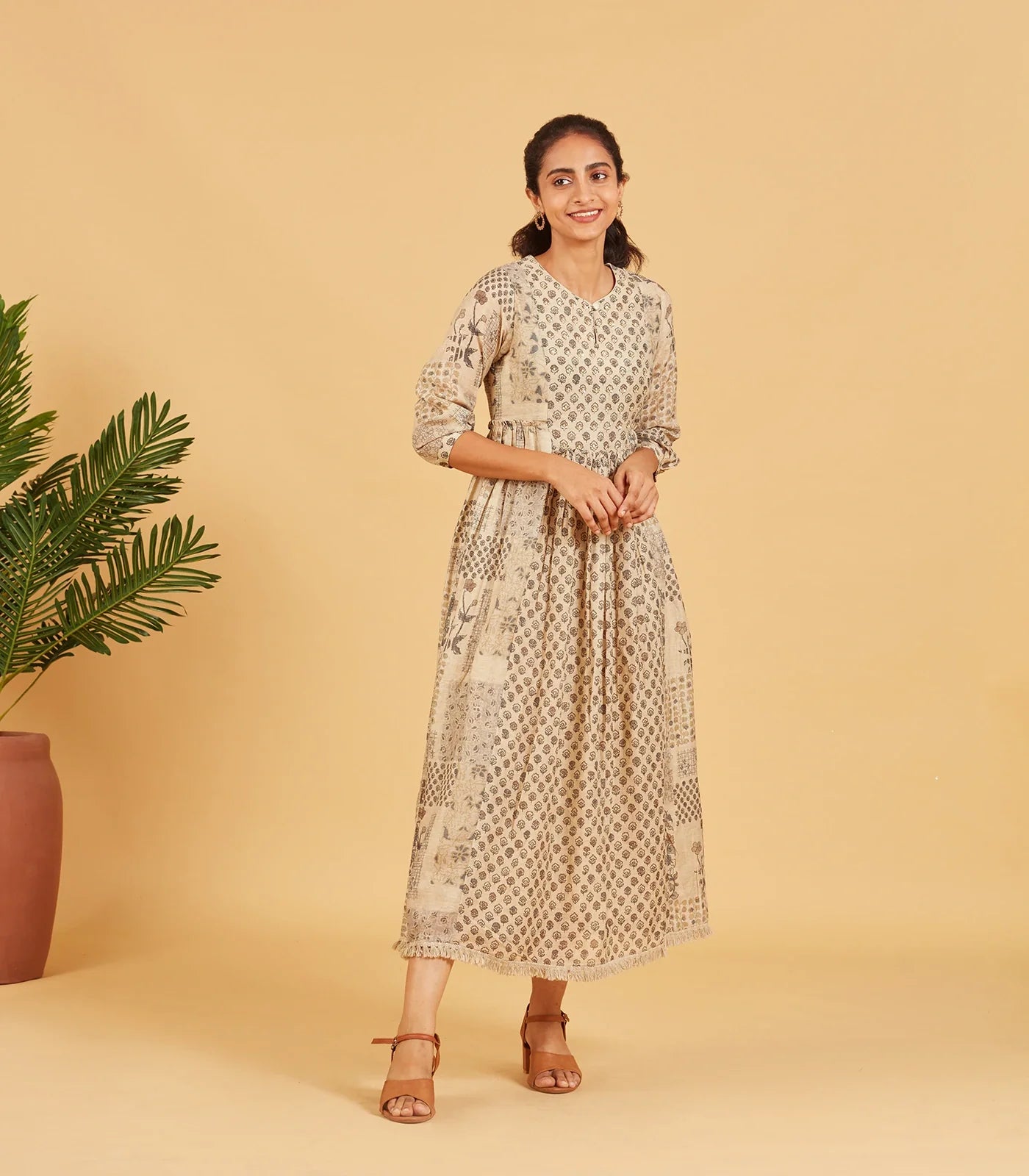 RmKV Beige Printed Dress Kurta - view 4