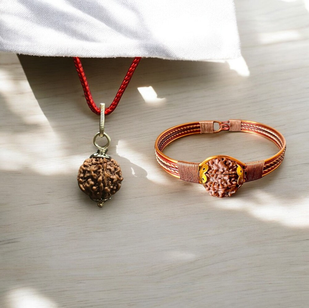 Soultheory 5 Mukhi Nepali Rudraksha + Pure Copper Bracelet (Combo)