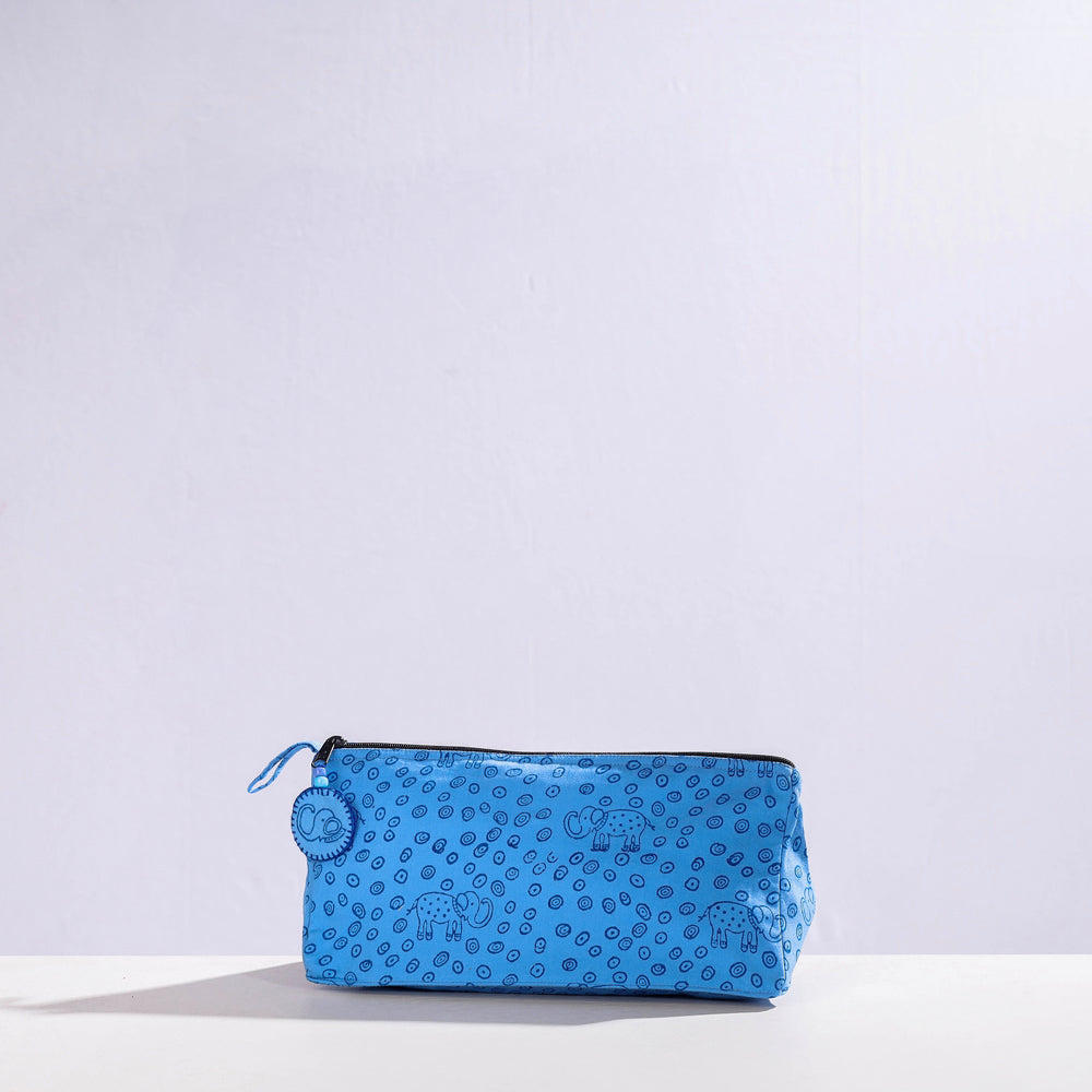DASTKAR RANTHAMBORE Blue - Hand Block Print Cotton Toilet Pouch