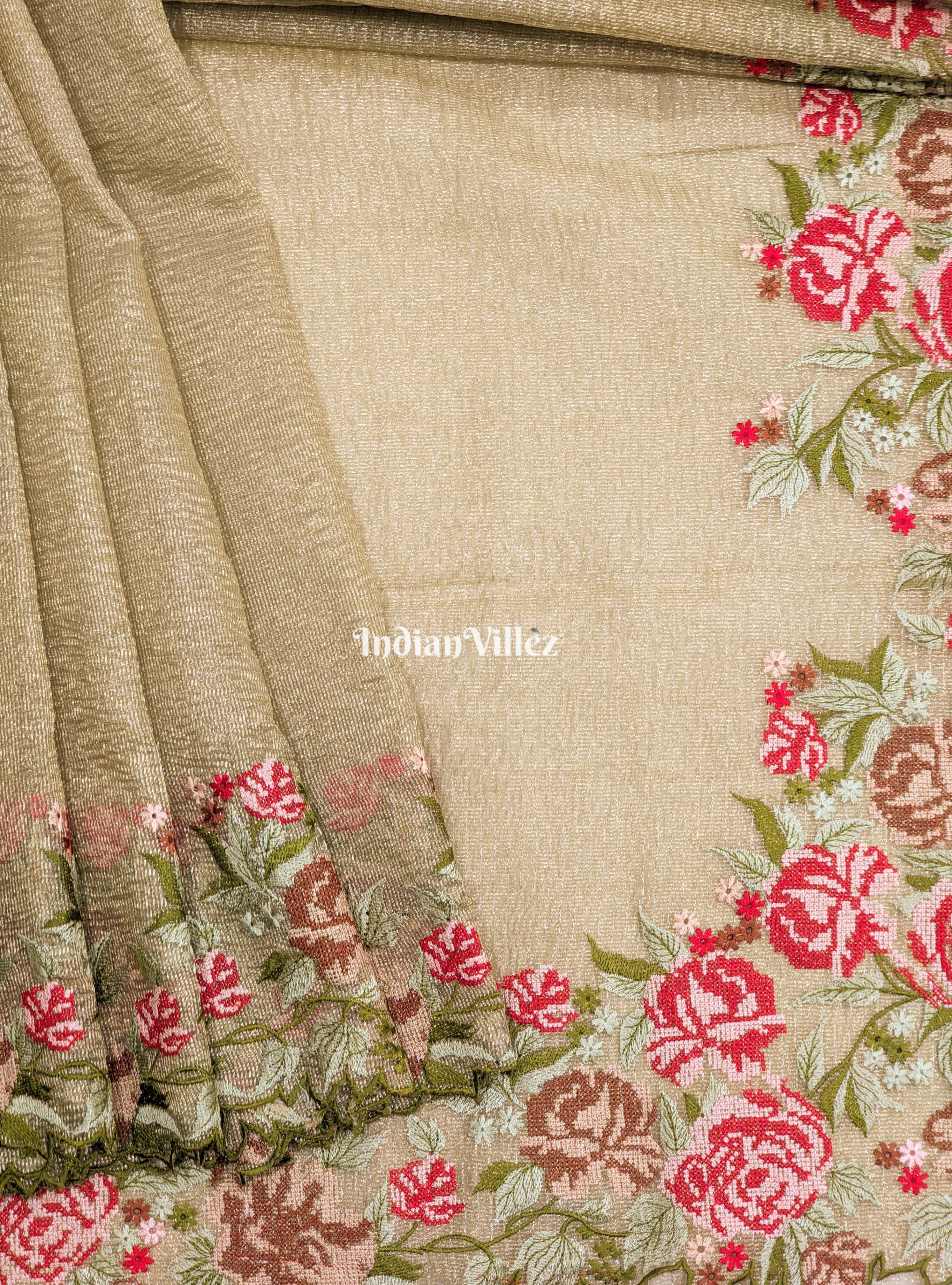IndianVillèz Green Dual Tone Zari Woven Banarasi Tissue Saree