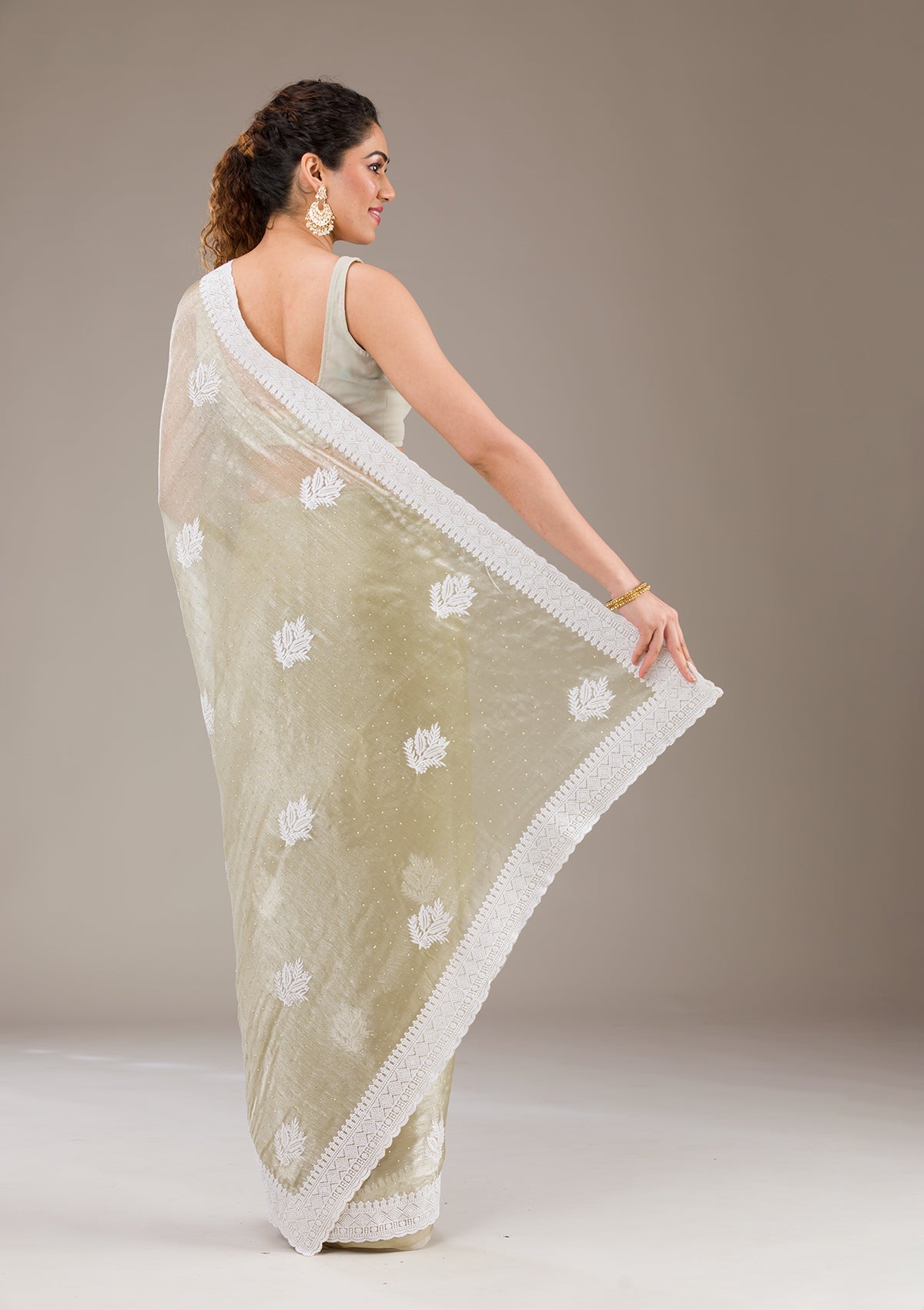 Koskii Sea Green Threadwork Organza Saree – Women's - view 2