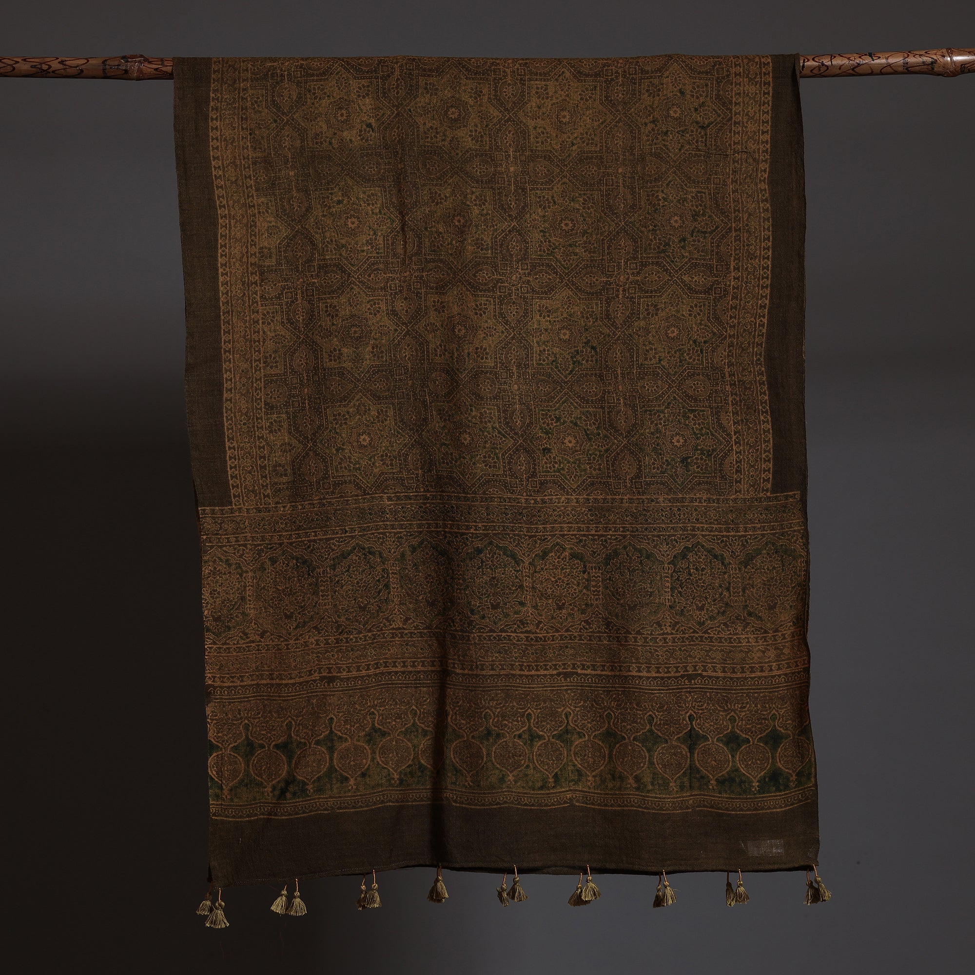 AJRAKH BY SUFIYAN ISMAIL KHATRI Brown - Ajrakh Block Printed Pure Woolen Stole - view 2