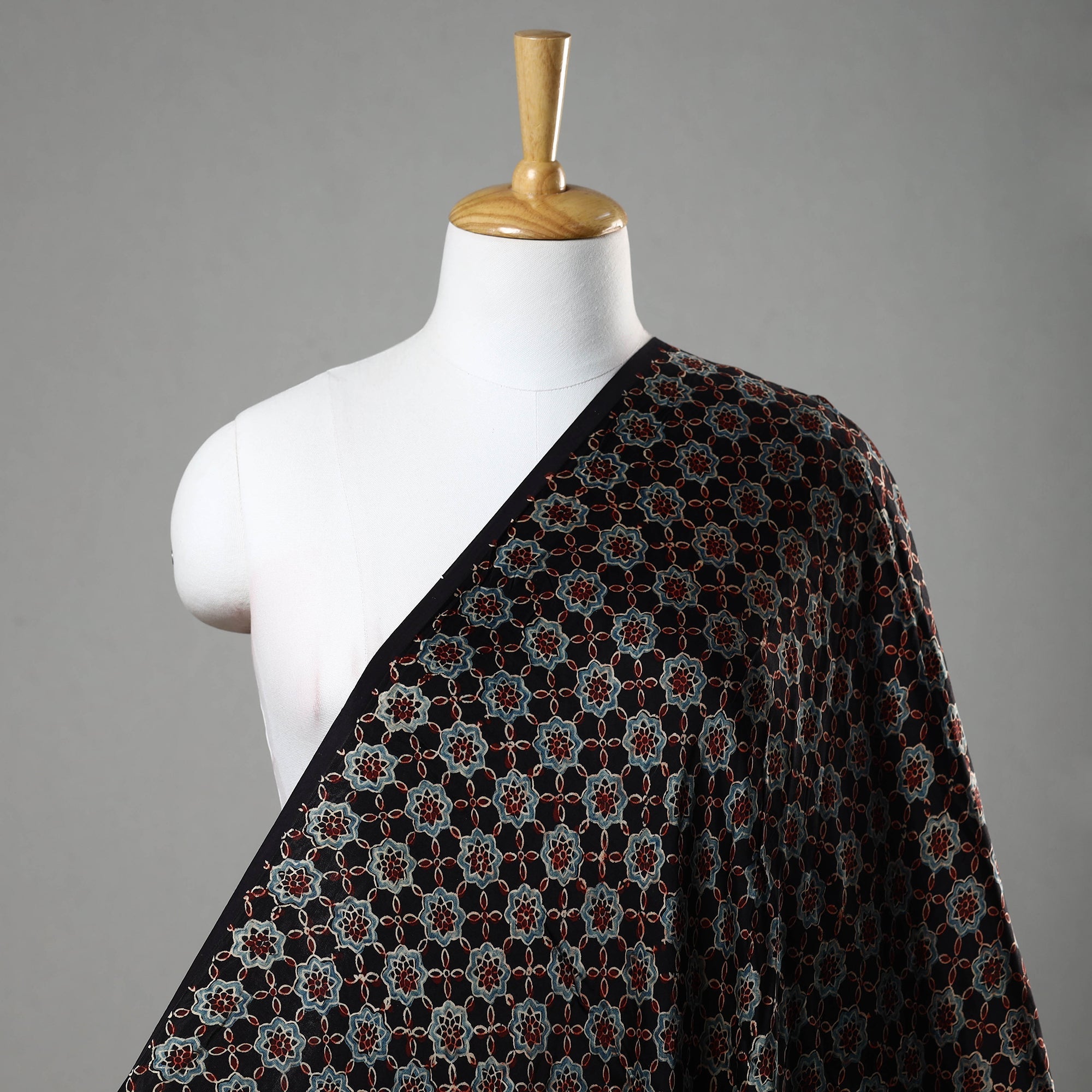 KACHCHH JI CHHAAP Black - Ajrakh Block Printed Natural Dyed Modal Silk Fabric 03