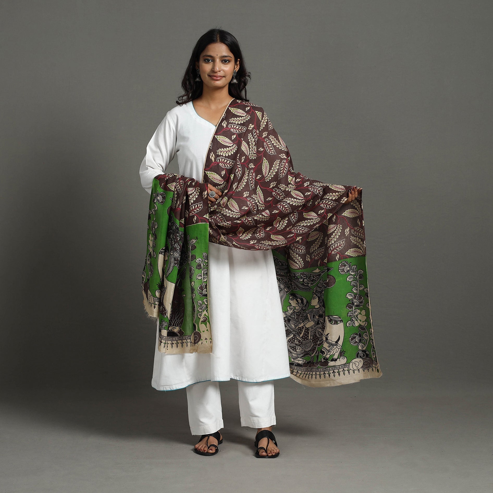 SOUTH KARGHA Brown - Printed Silk Cotton Kalamkari Dupatta 25