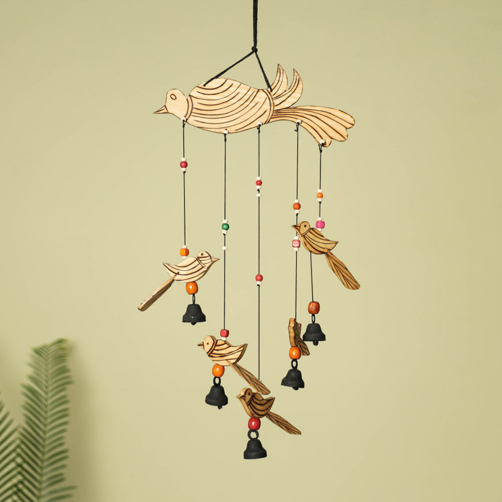 ITOKRI CRAFTS INITIATIVE Bird - Hand Carved Khamhar Wood Jhoomar / Hanging