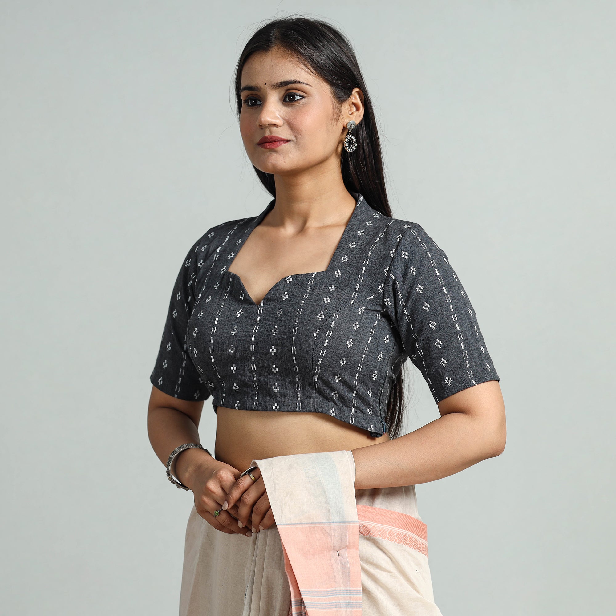 ITOKRI CASUALS Black - Jacquard Weave Cotton Stitched Blouse 06 - view 3