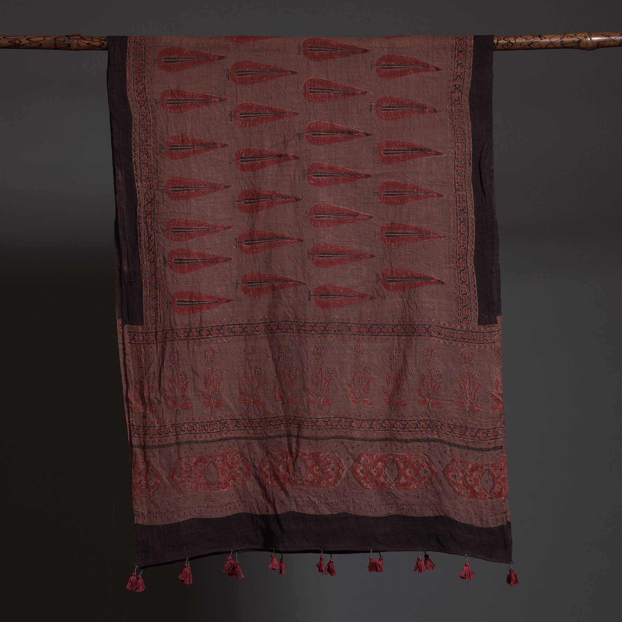 AJRAKH BY SUFIYAN ISMAIL KHATRI Brown - Block Print Woolen Ajrakh Stole - view 2