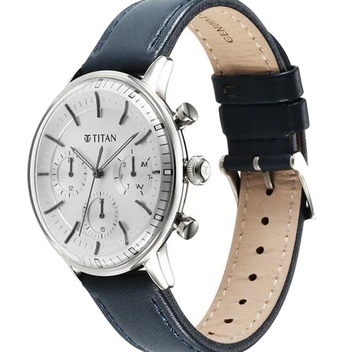 Titan Light Leathers Quartz Multifunction Silver Dial Stainless Steel Strap Watch for Men 42mm 90171SL01 - view 2