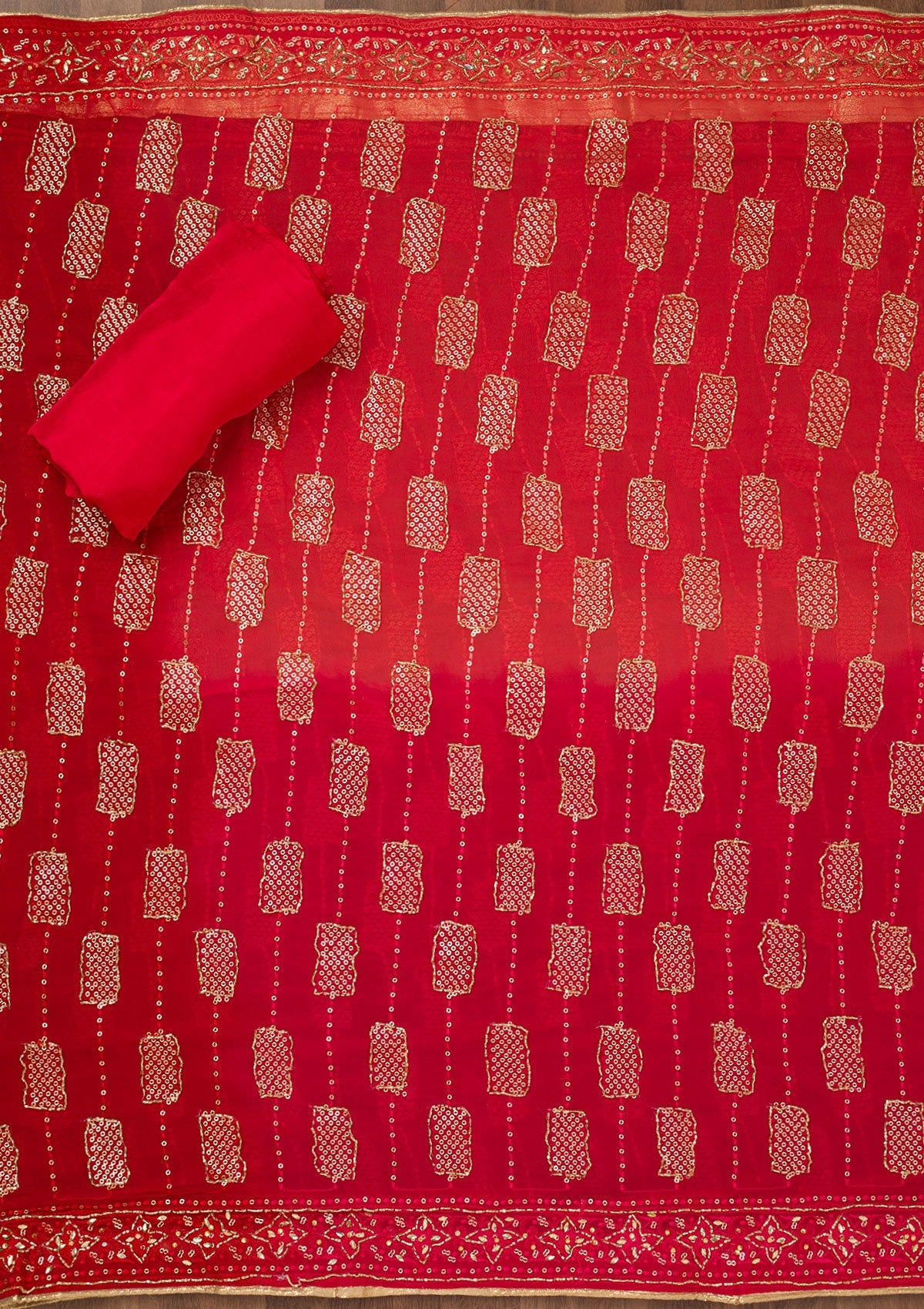 Koskii Red Printed Semi Crepe Unstitched Salwar Suit - view 6