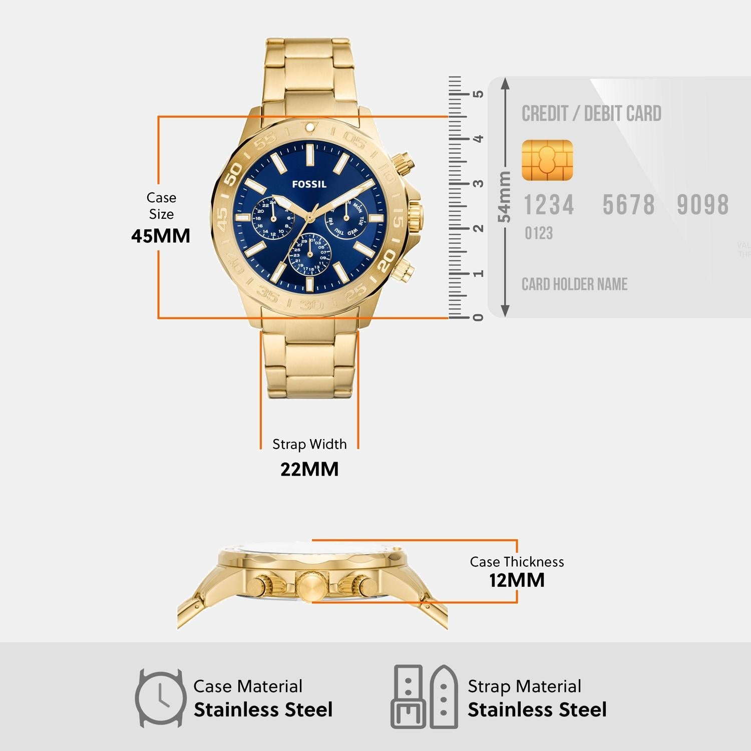 Fossil Bannon Men Quartz Blue Dial Multi-Function Stainless Steel Watch BQ2706 - view 5
