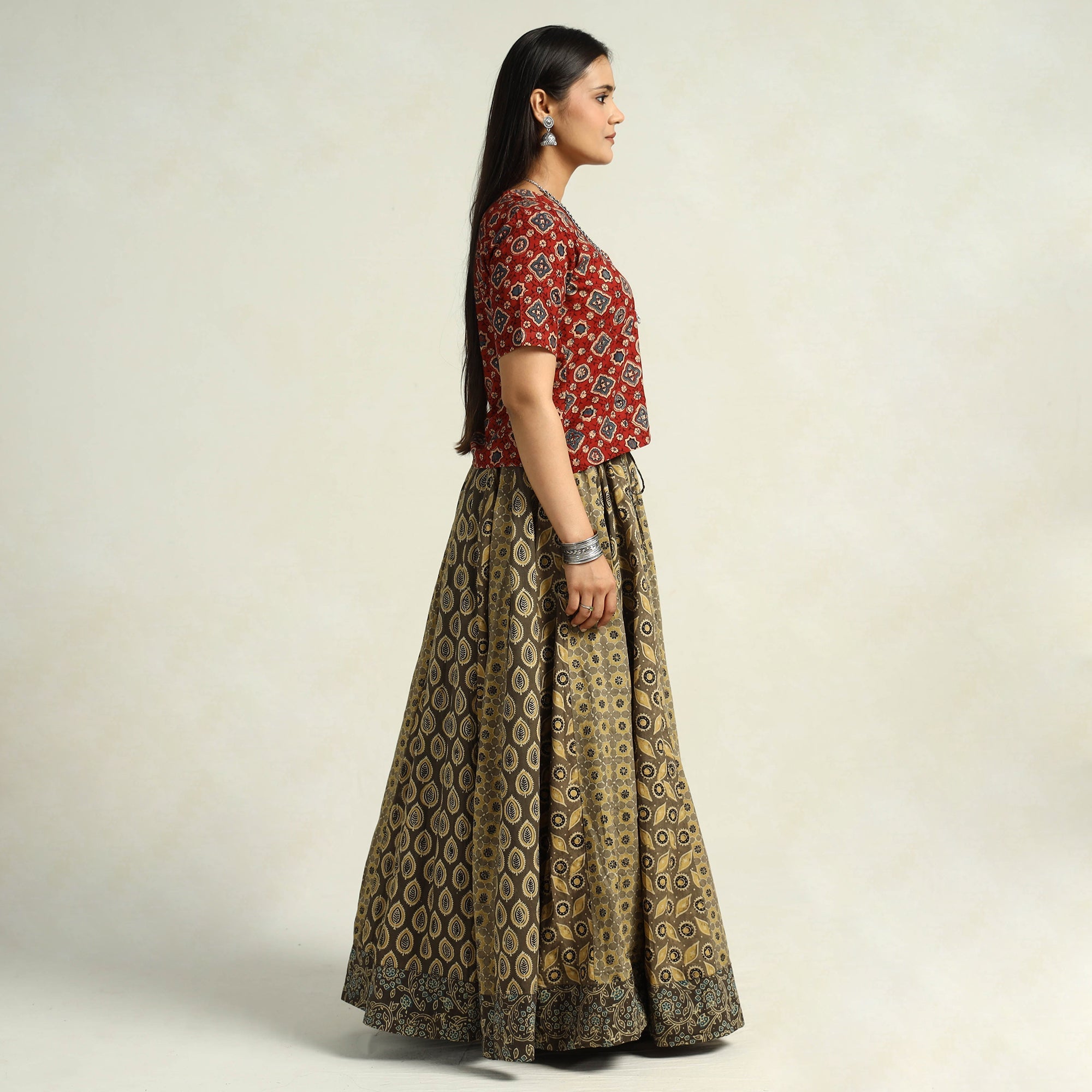 NOORI BAZAR Brown - Kutch Block Printed 24 Kali Cotton Long Skirt 12 - view 4