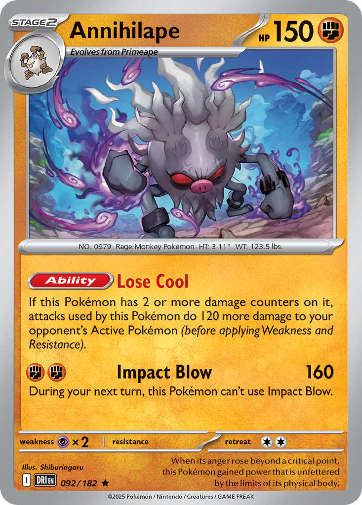 Rare sv10-092 reverse – Pokémon Annihilape - 092/182 - Rare [sv10-092] [Reverse Holo] - Annihilape - 092/182 - Rare