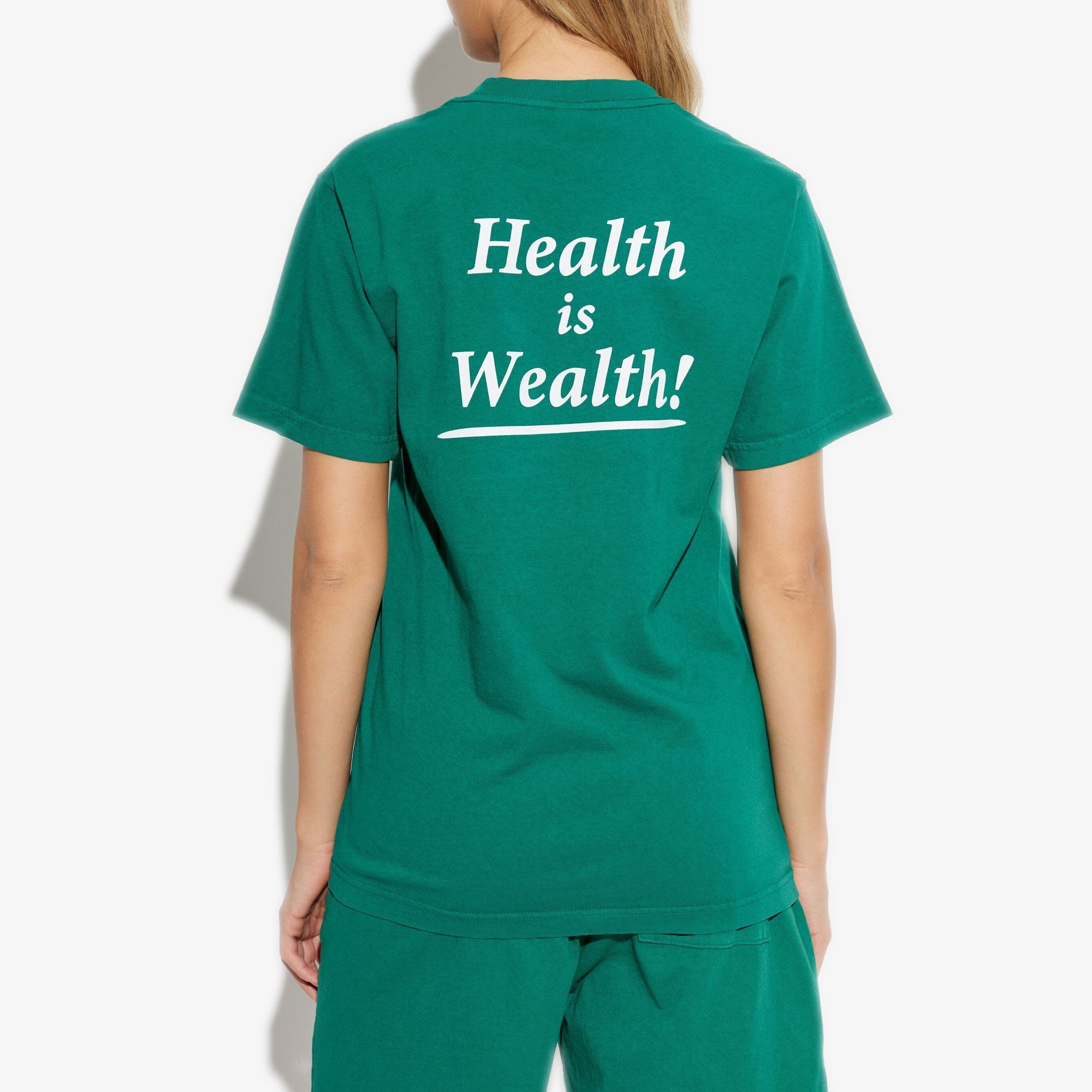 Sporty & Rich | Health Is Wealth T-shirt { Green - view 2