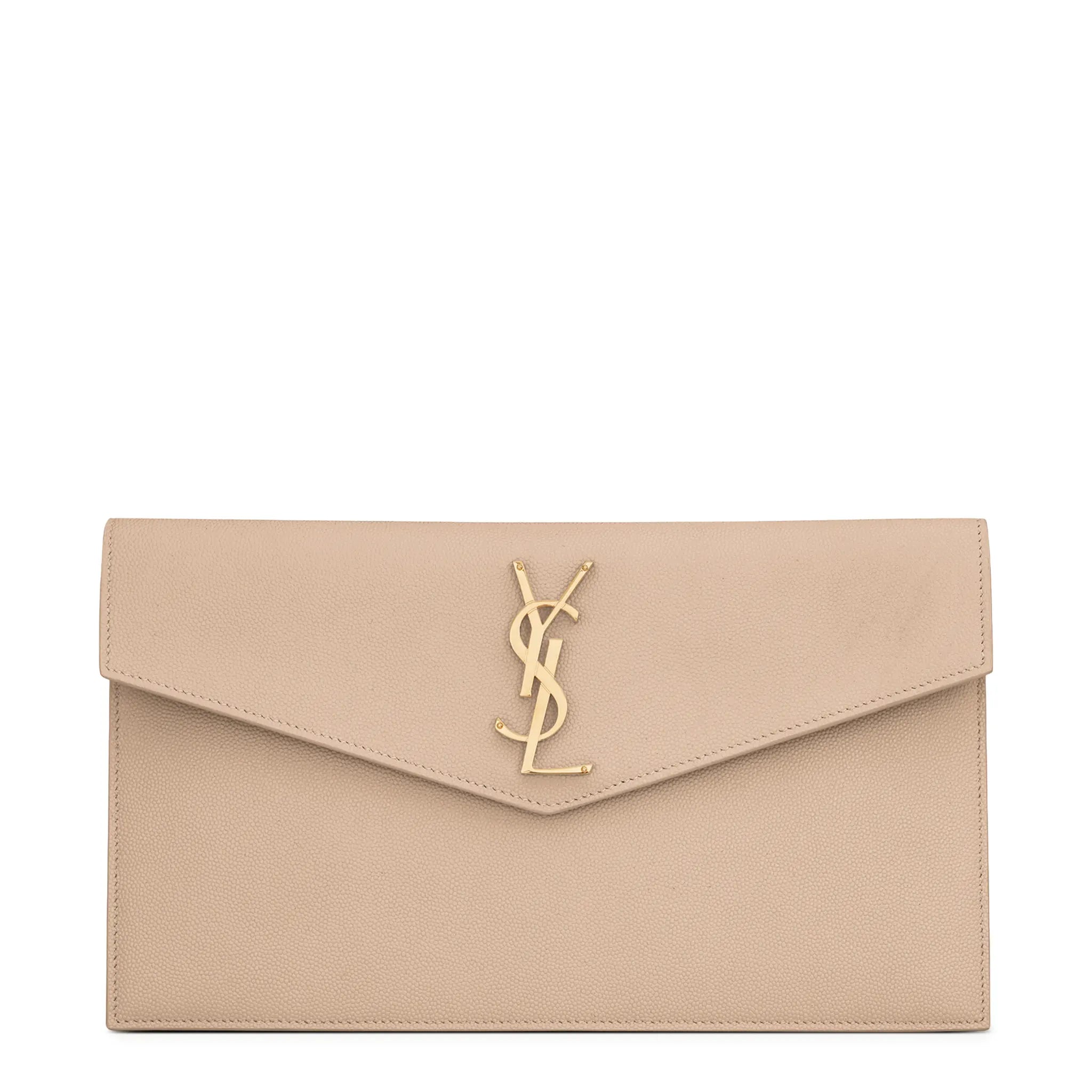 Saint Laurent Uptown Grain De Poudre Leather Dark Beige Pouch