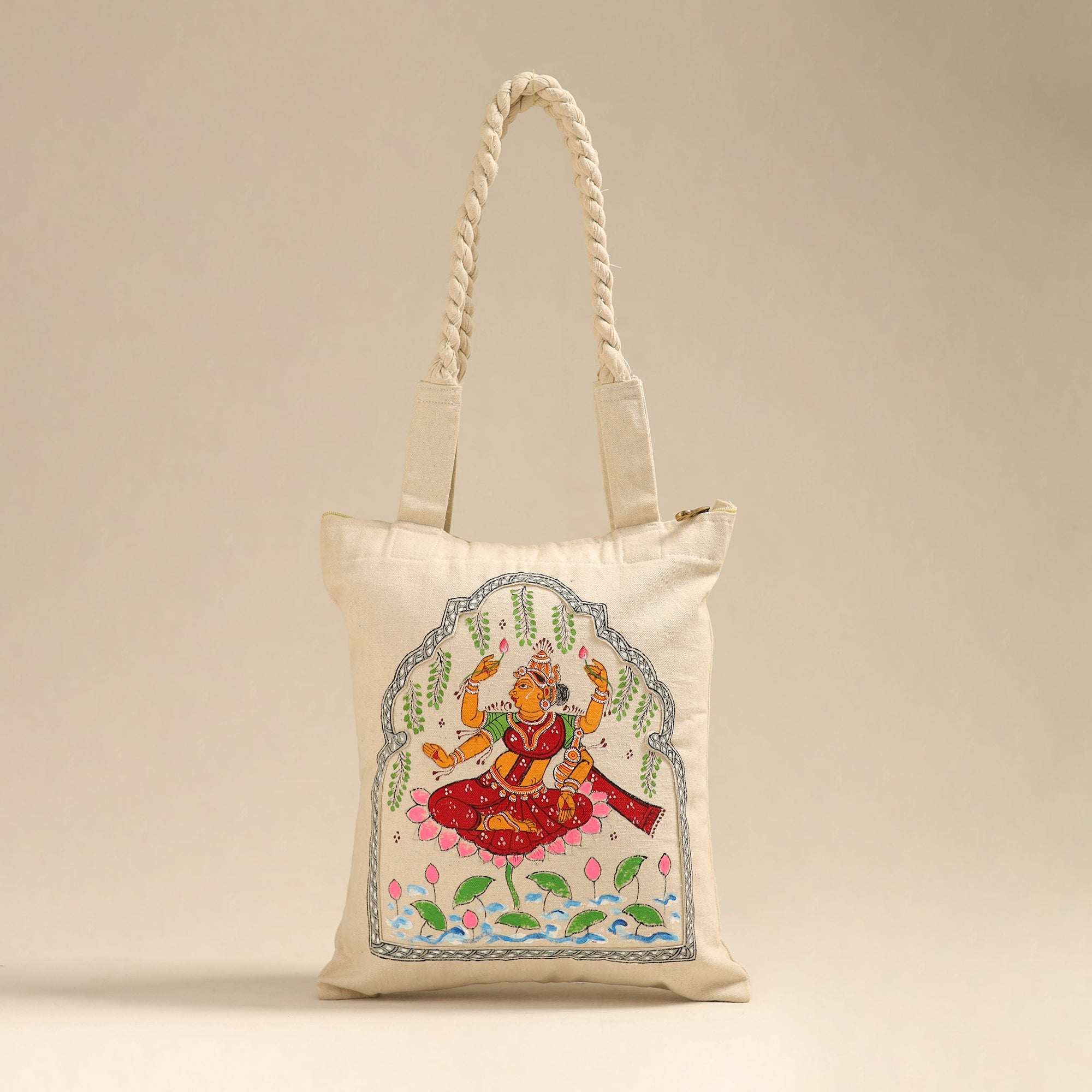 ITOKRI CRAFTS INITIATIVE Beige - Pattachitra Handpainted Shoulder Bag from Odisha 24