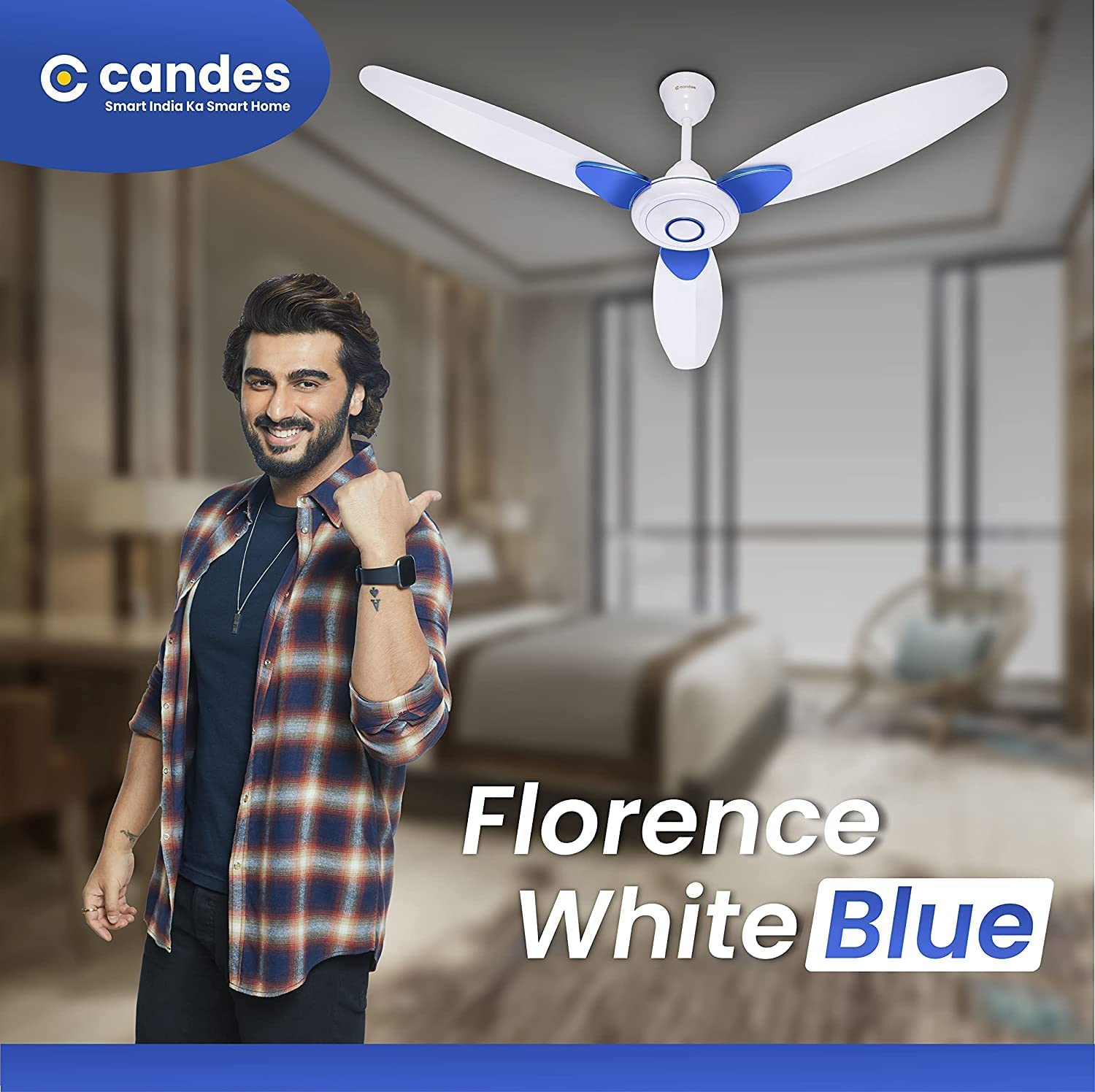 Candes IOT Florence 1200mm/48Inch High Speed Decorative 5 Star Rated Ceiling Fan 405 RPM With 2 Yrs Warranty (Smart IOT With Remote) (White Blue) - view 2