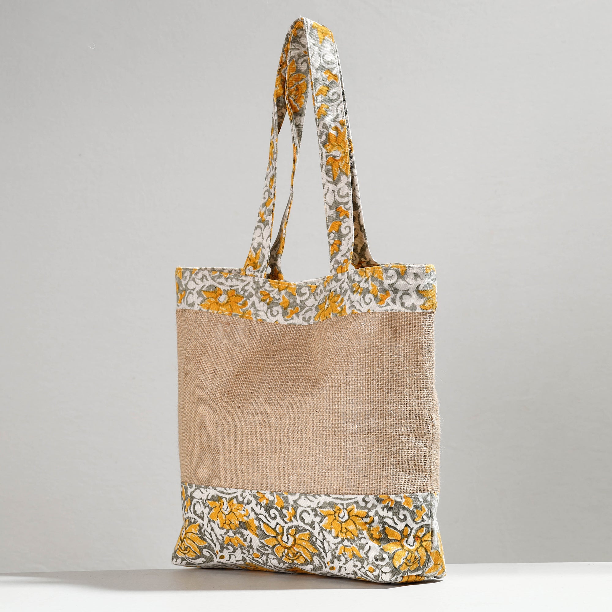SASHA Beige - Hand Block Printed Jute Shoulder Bag - view 2