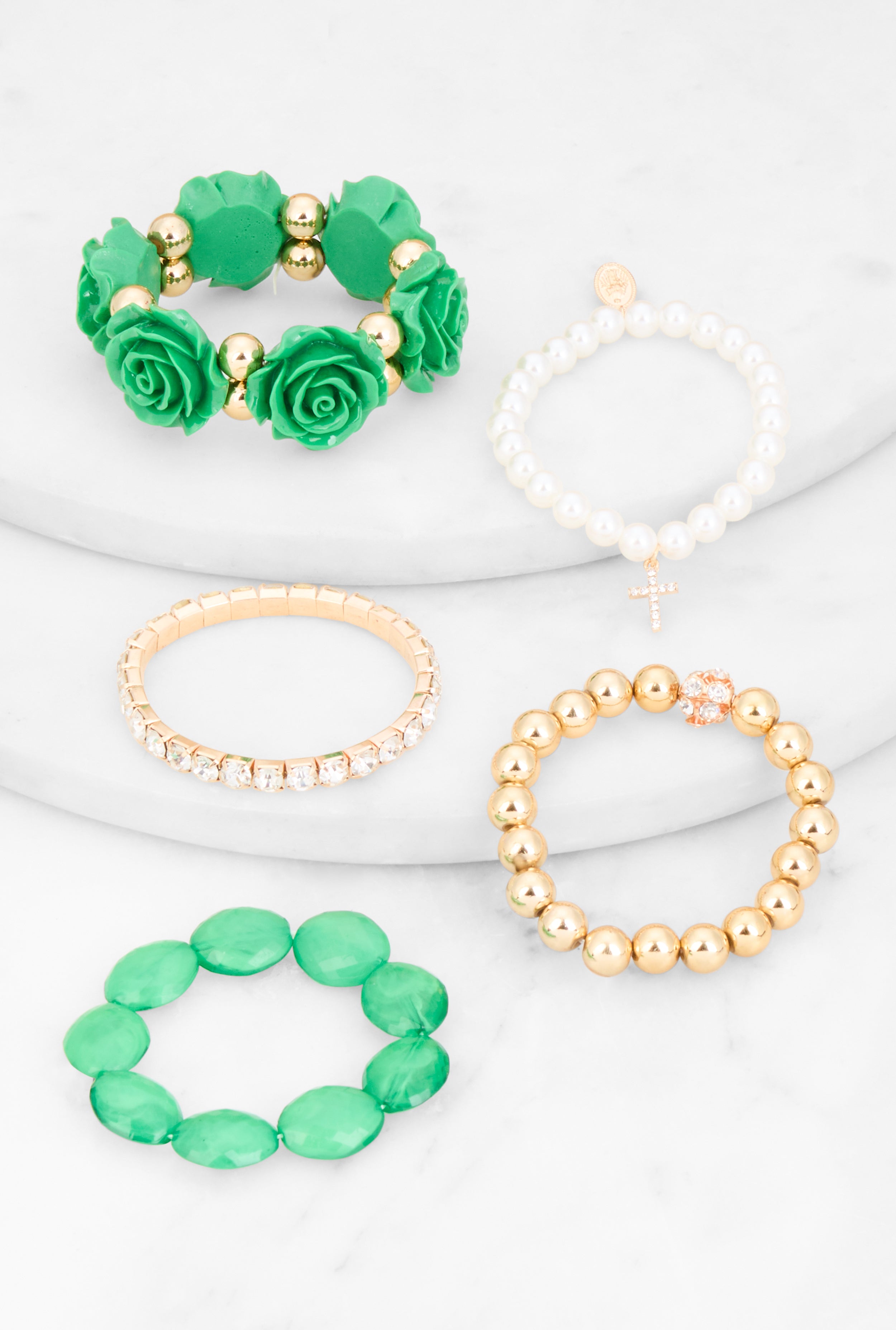 Rainbow Shops Rose Rhinestone Charm Stretch Bracelet Set of 5 - view 2