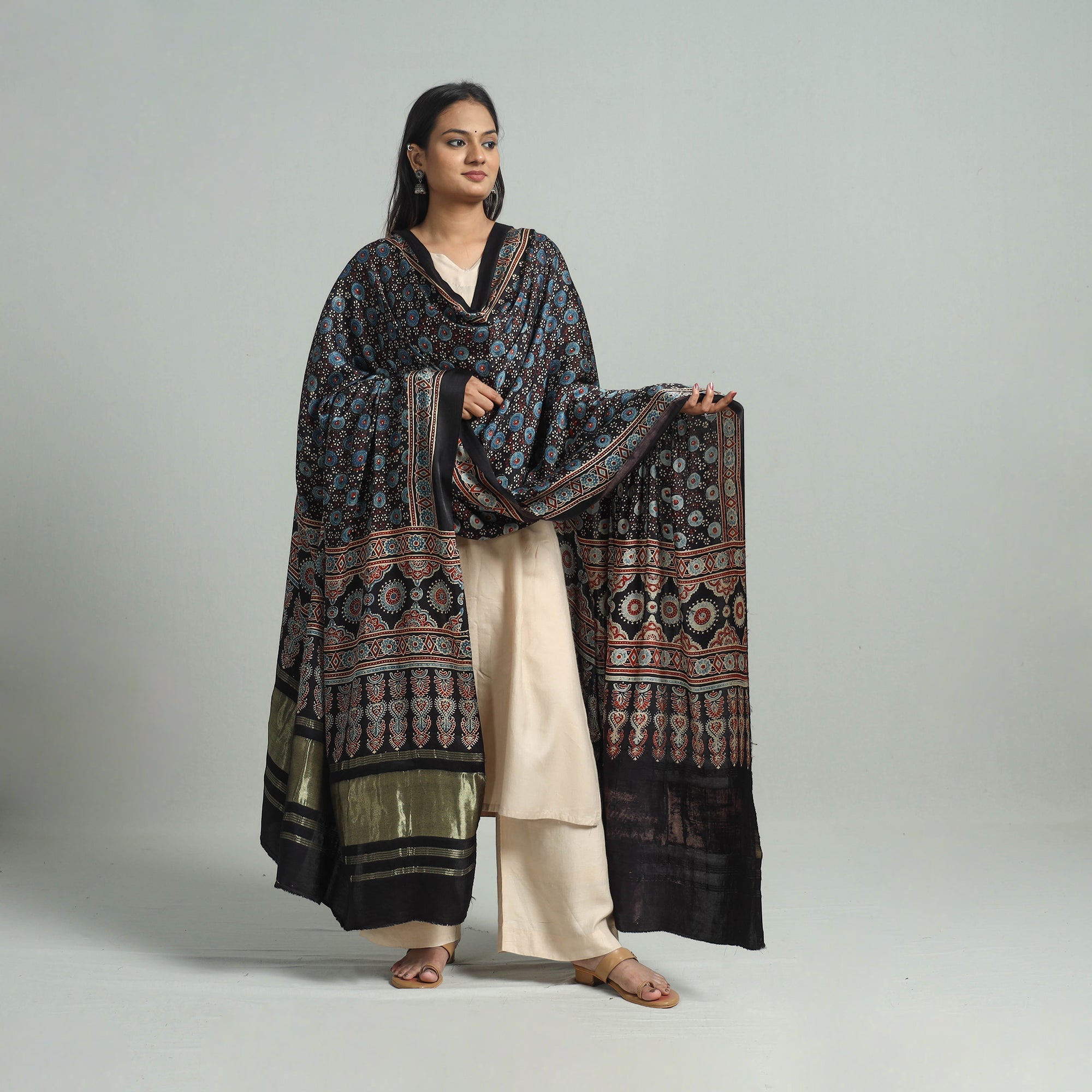 KACHCHH JI CHHAAP Black - Modal Silk Block Print Ajrakh Dupatta 74 - view 2