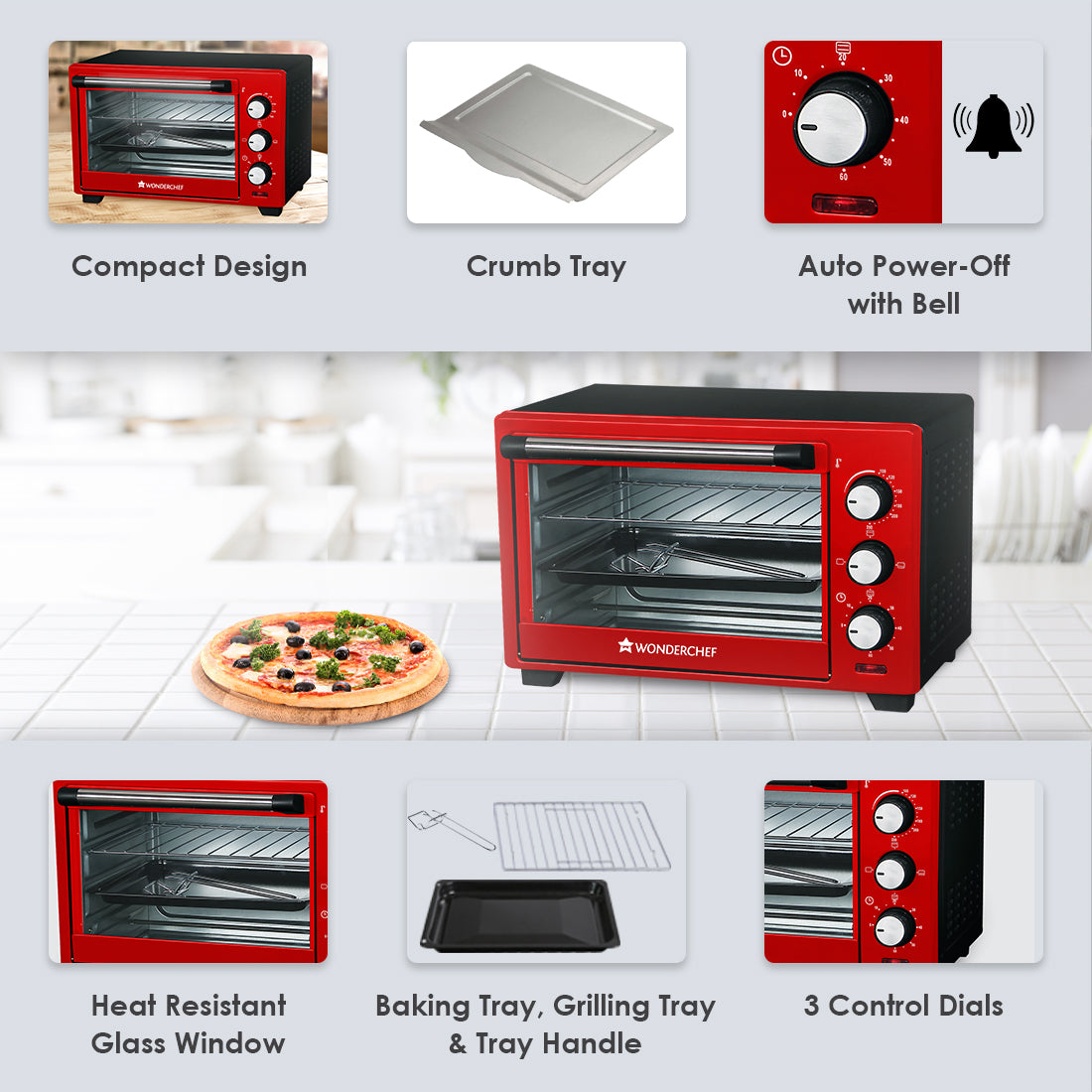 Wonderchef Renewed Oven Toaster Griller (OTG) Crimson Edge - 19 Litres Auto-shut Off - view 12