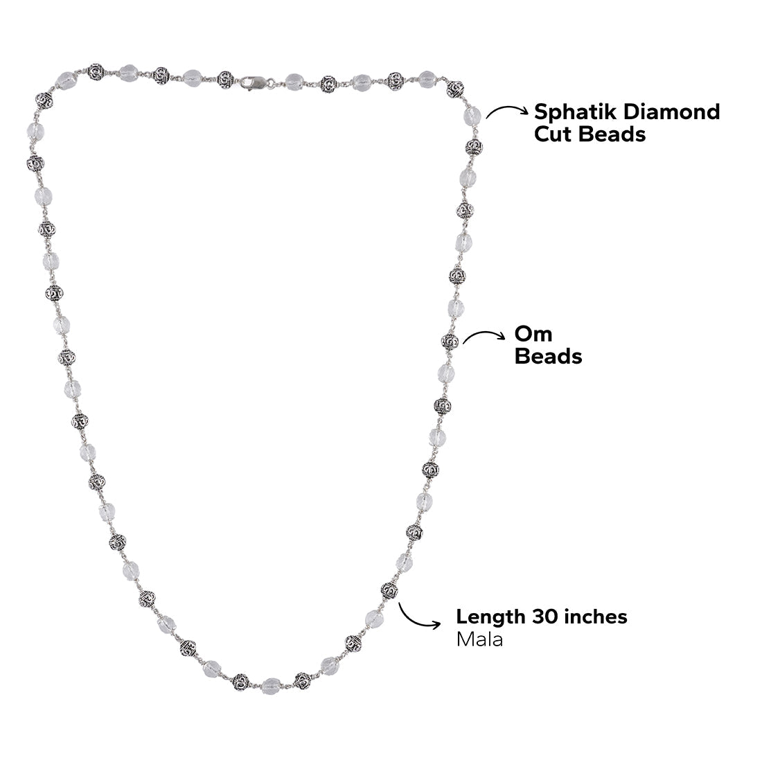 Prinjal Jewellers Sphatik Diamond Cut Beads With Om Silver Beads Mala - view 6