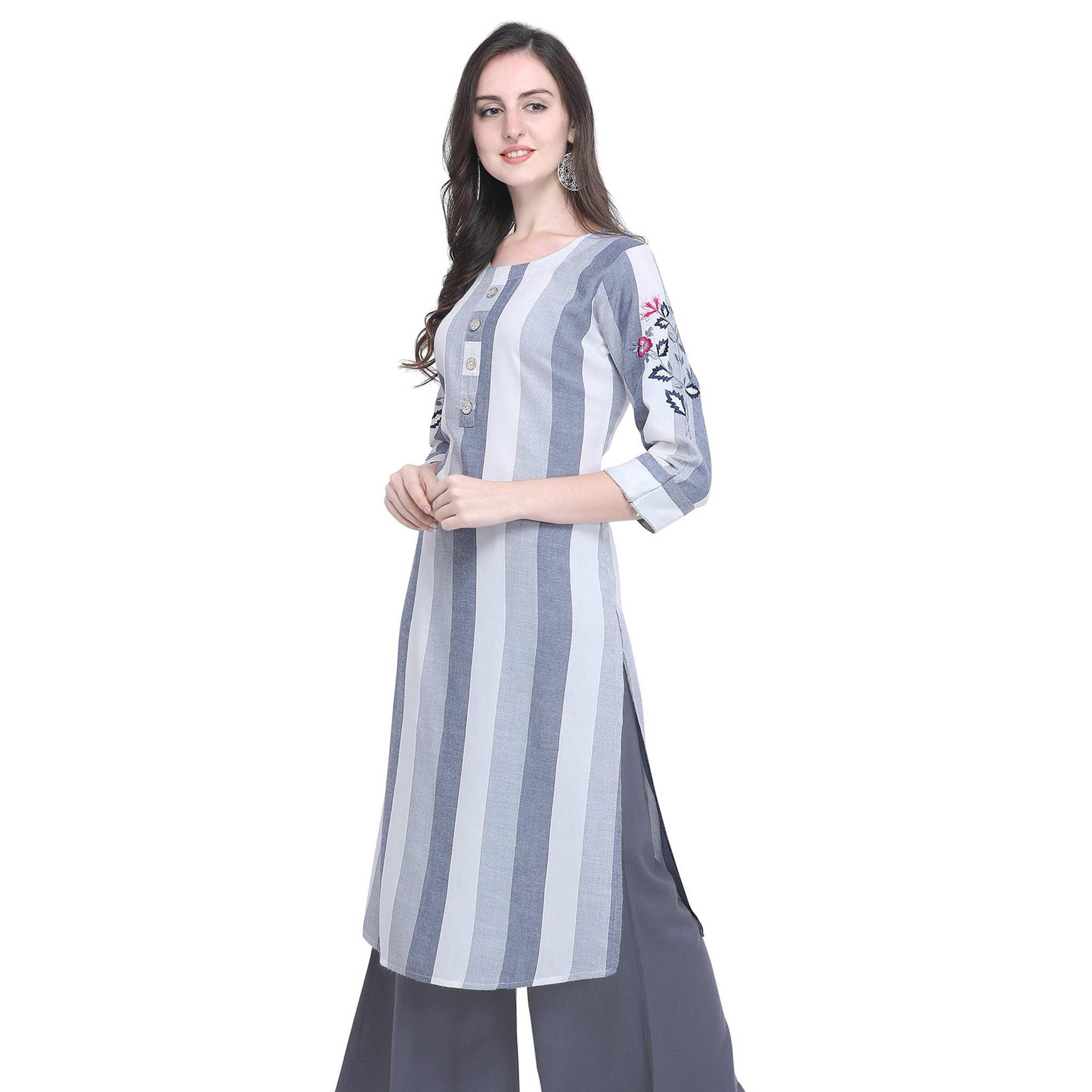 Peachmode Seller Lovely Gray Colored Casual Embroidered Rayon Kurti - view 4