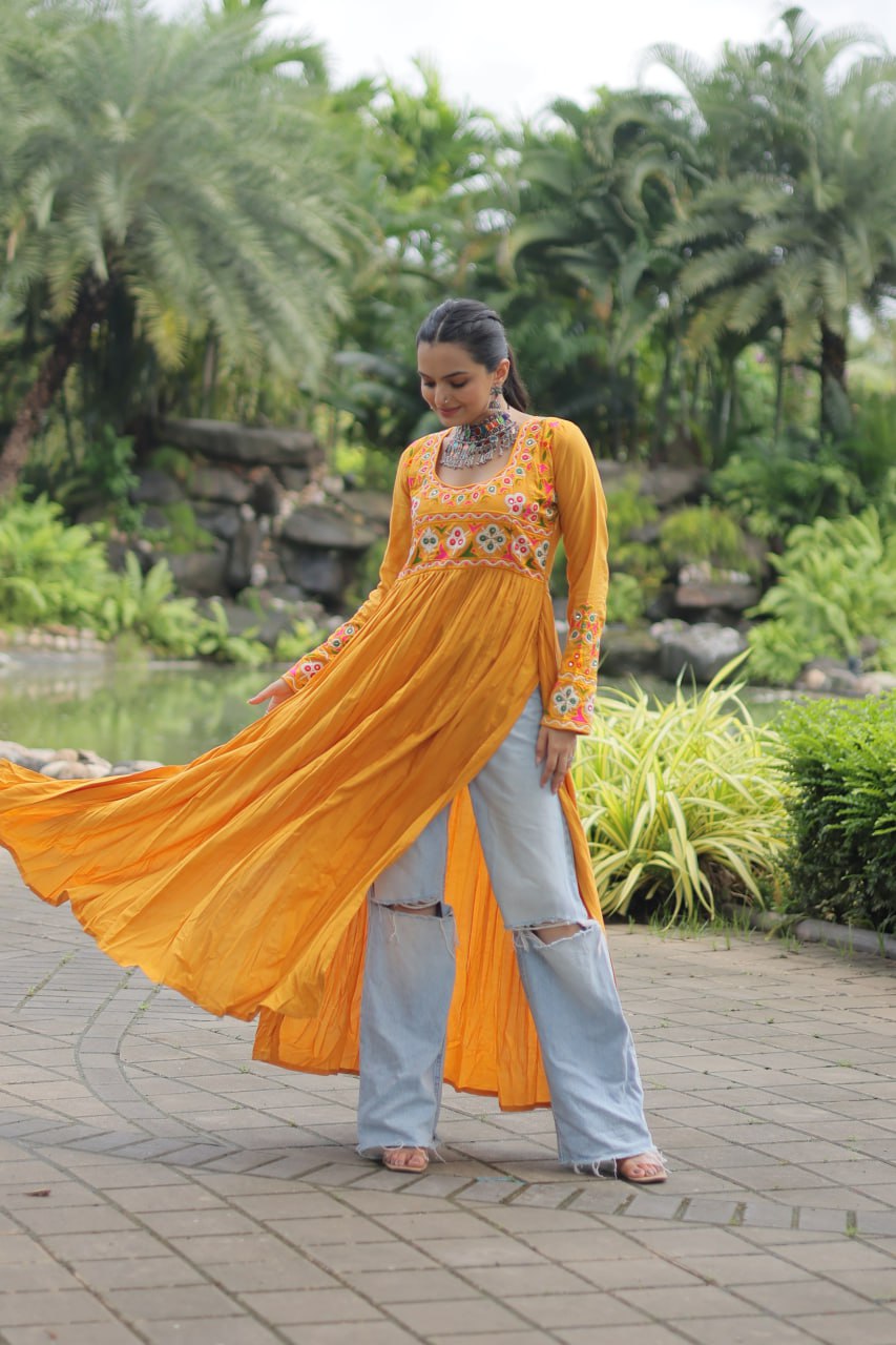 ClothsVilla Yellow Designer Printed Kurti – Women's