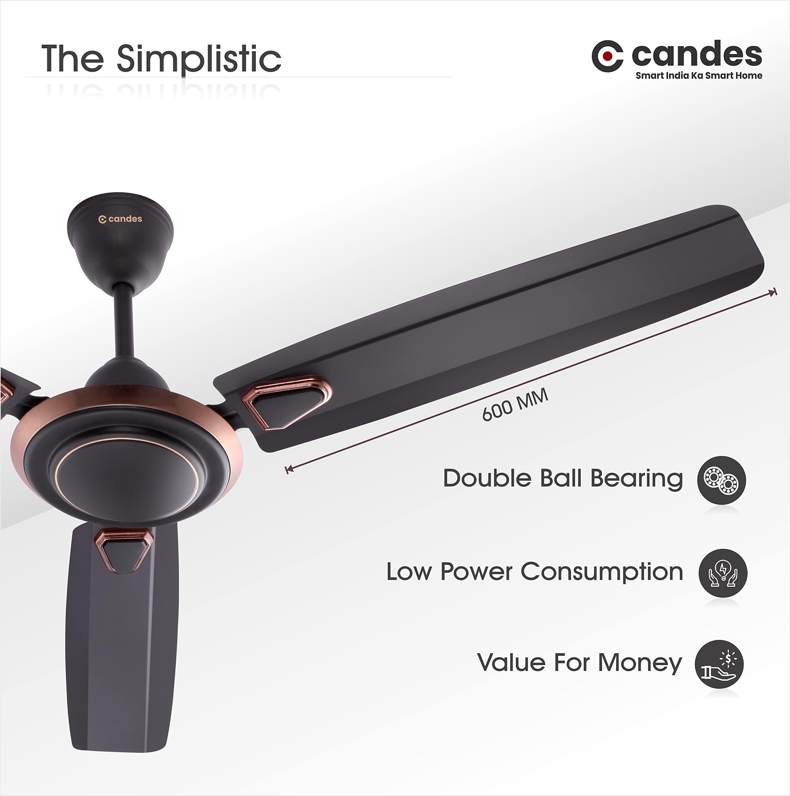Candes Breeza 1200mm/48 inch High Speed Anti dust Decorative 5 Star Rated Ceiling Fan 400 RPM with 2 Yrs Warranty (Pack of 1,Coffee Brown) (Coffee Bro - view 6