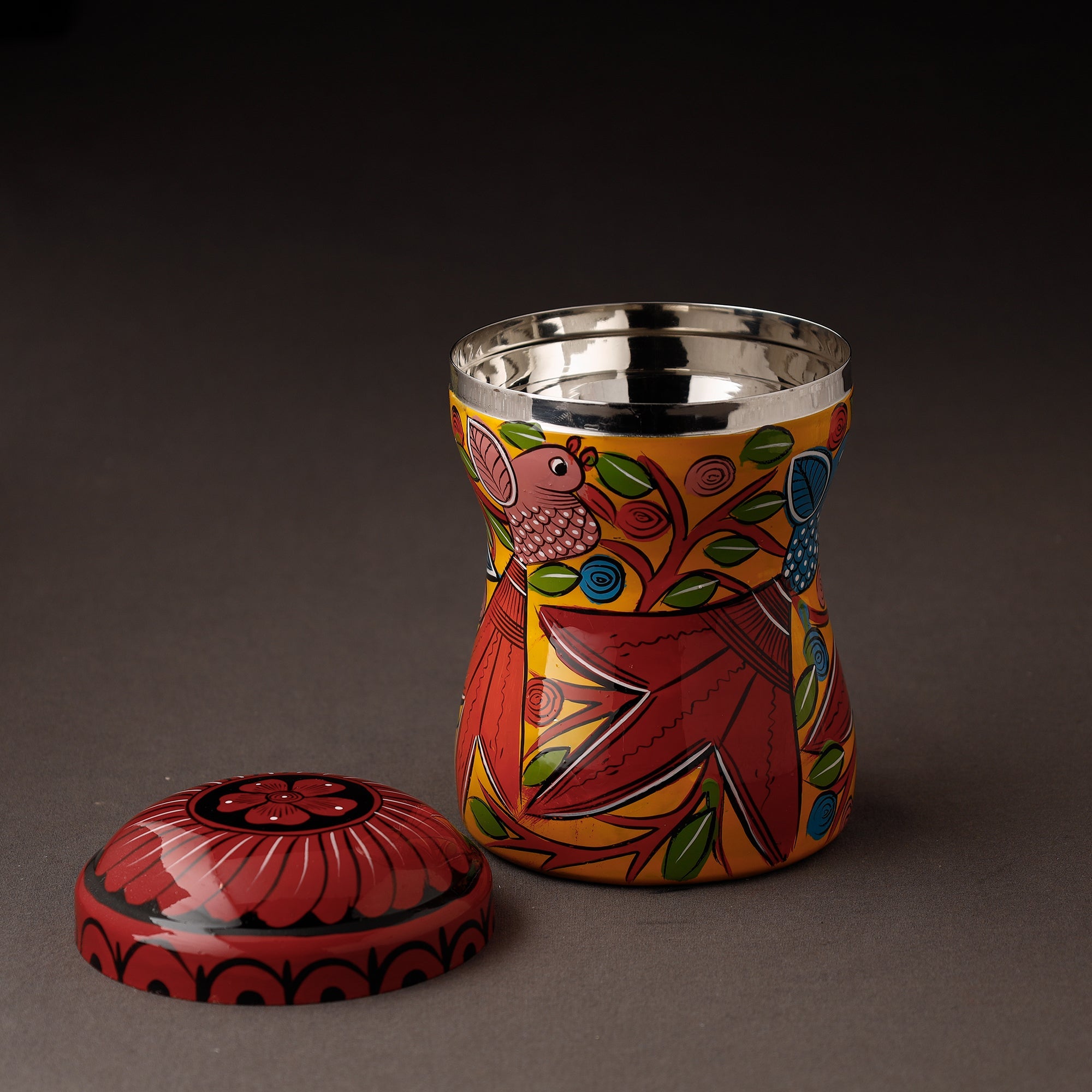 AAYAAS Bengal Patua Handpainted Stainless Steel Multi Utility Container - view 2