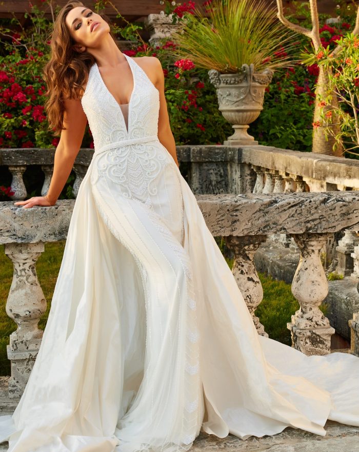 Jovani JB07451 Long Bridal Gown Beaded Overskirt Wedding Dress