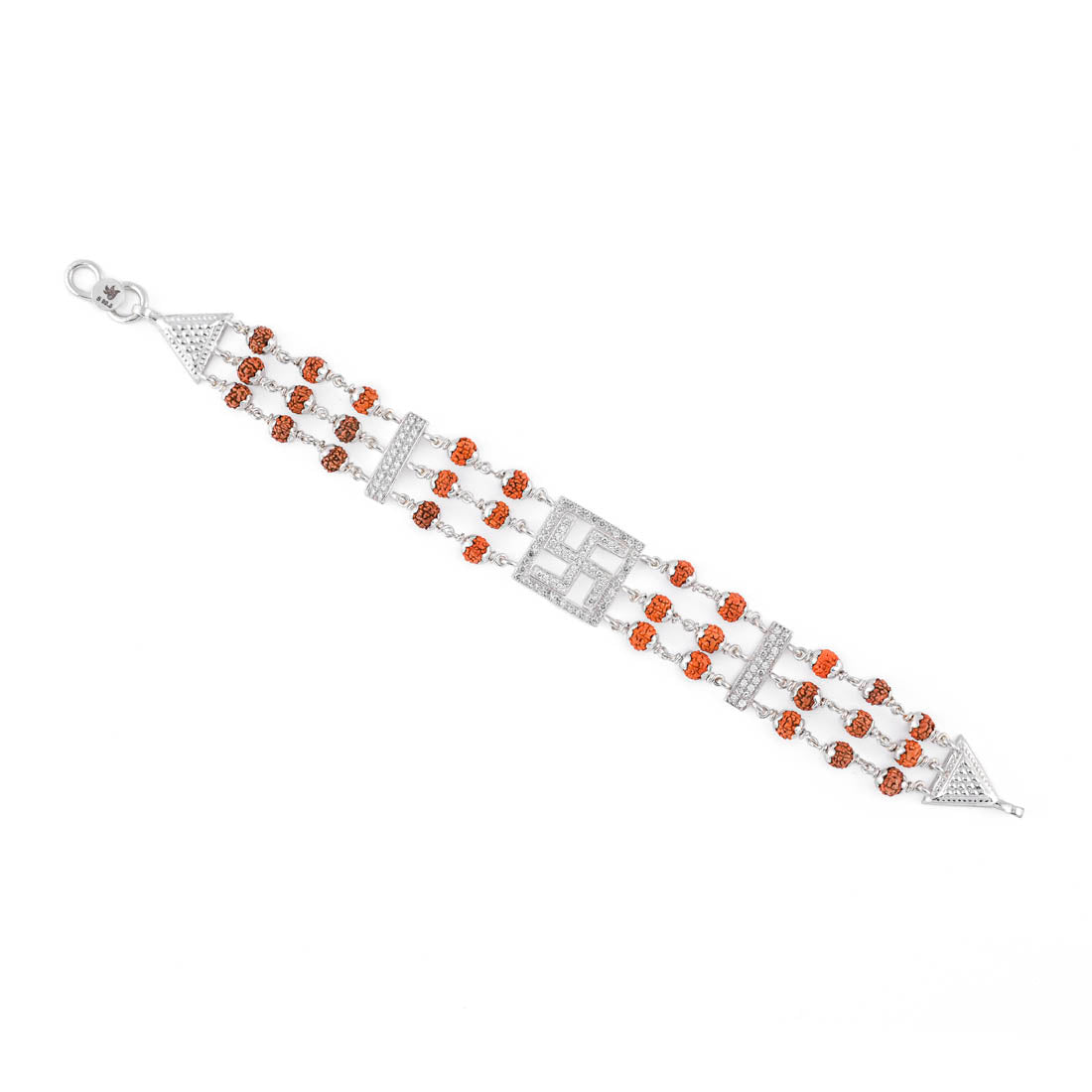 Prinjal Jewellers Rudraksha Silver Swastik Brooch Triple Line Bracelet - view 4
