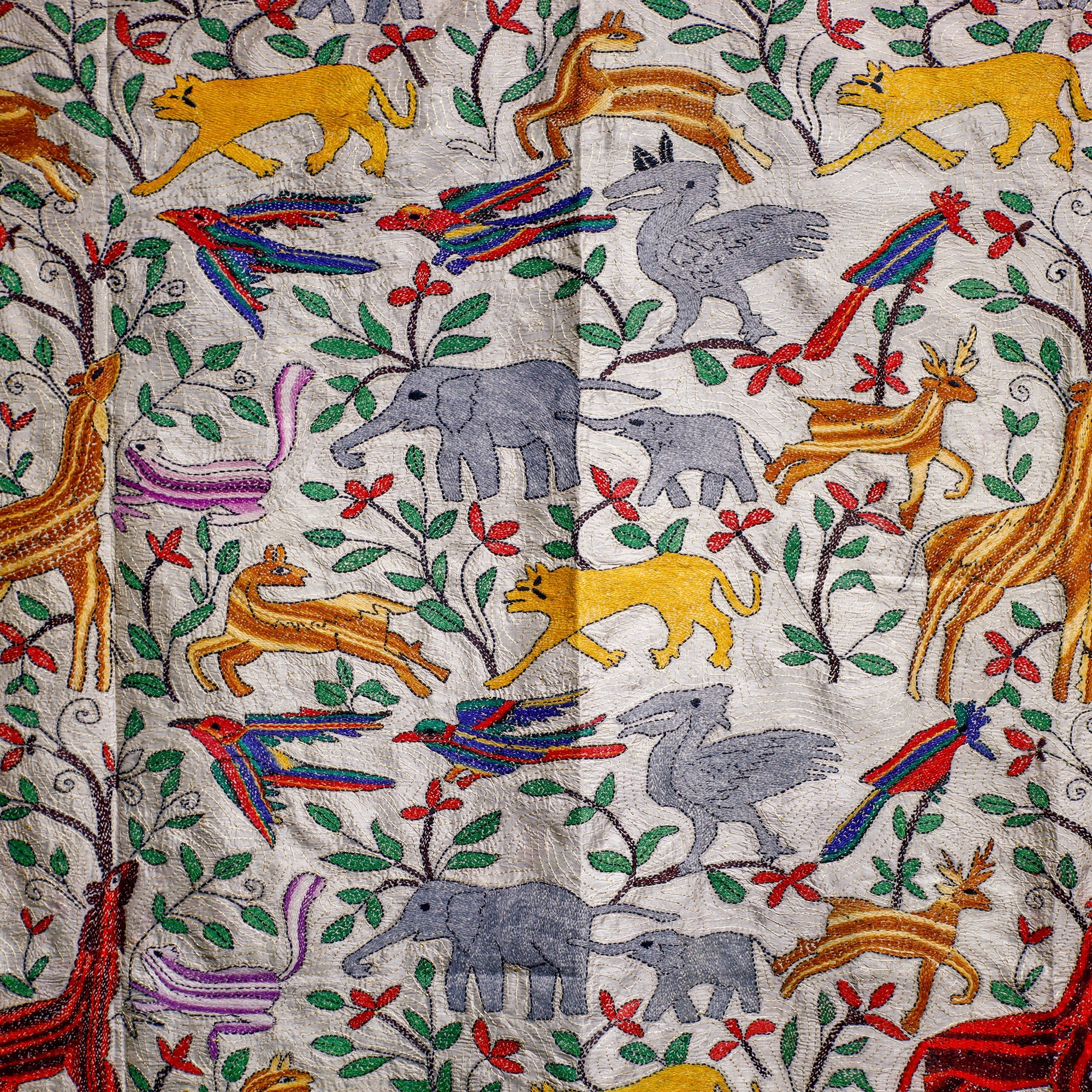 KHUSHBASH - HAPPY LOOM OF EAST Bengal Kantha Hand Embroidery Tussar Silk Wall Hanging (37 x 44 in) 19 - view 2