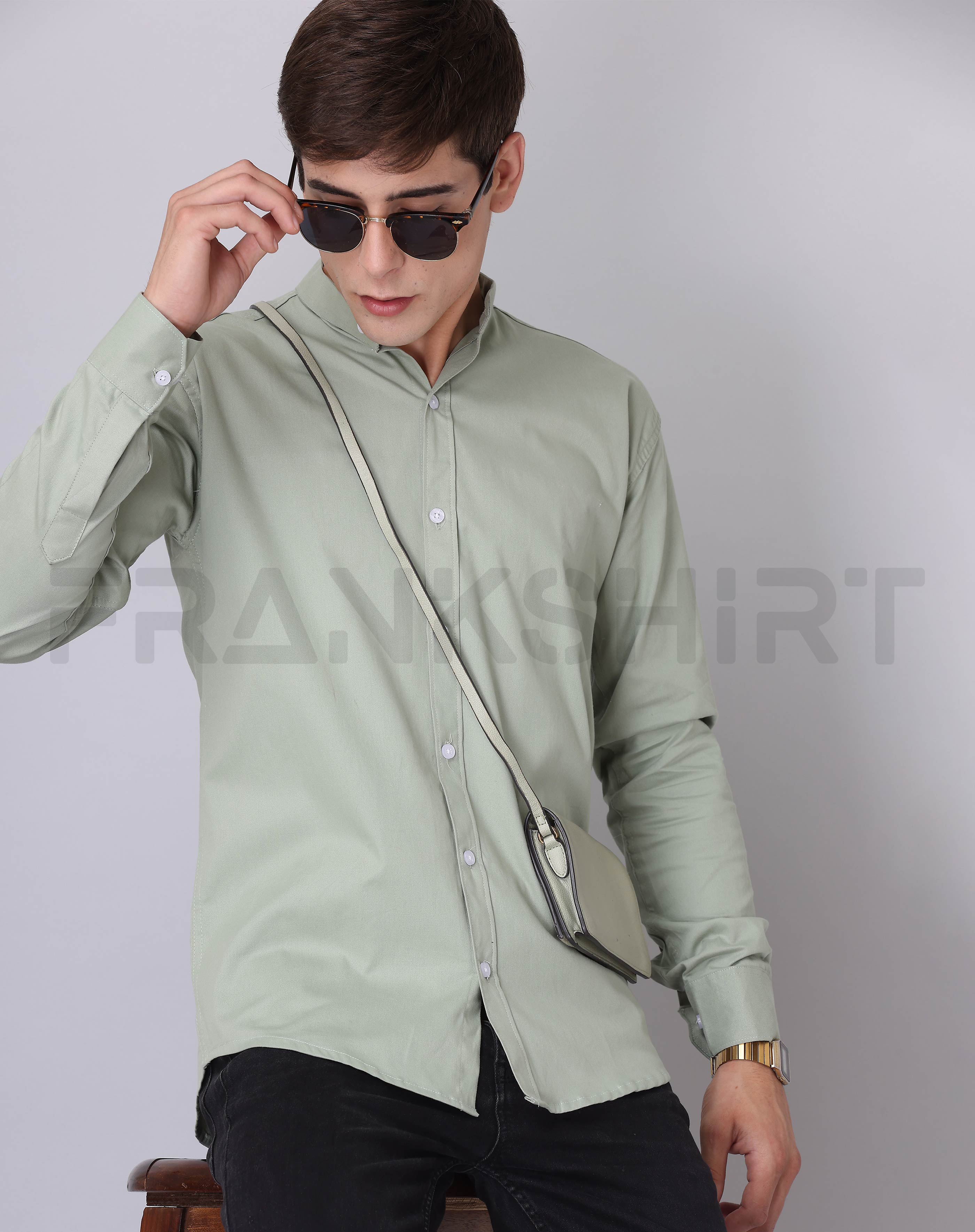 BlackTree Frankshirt Chinese Collar Pista Tailored Fit Cotton Casual Shirt for Man