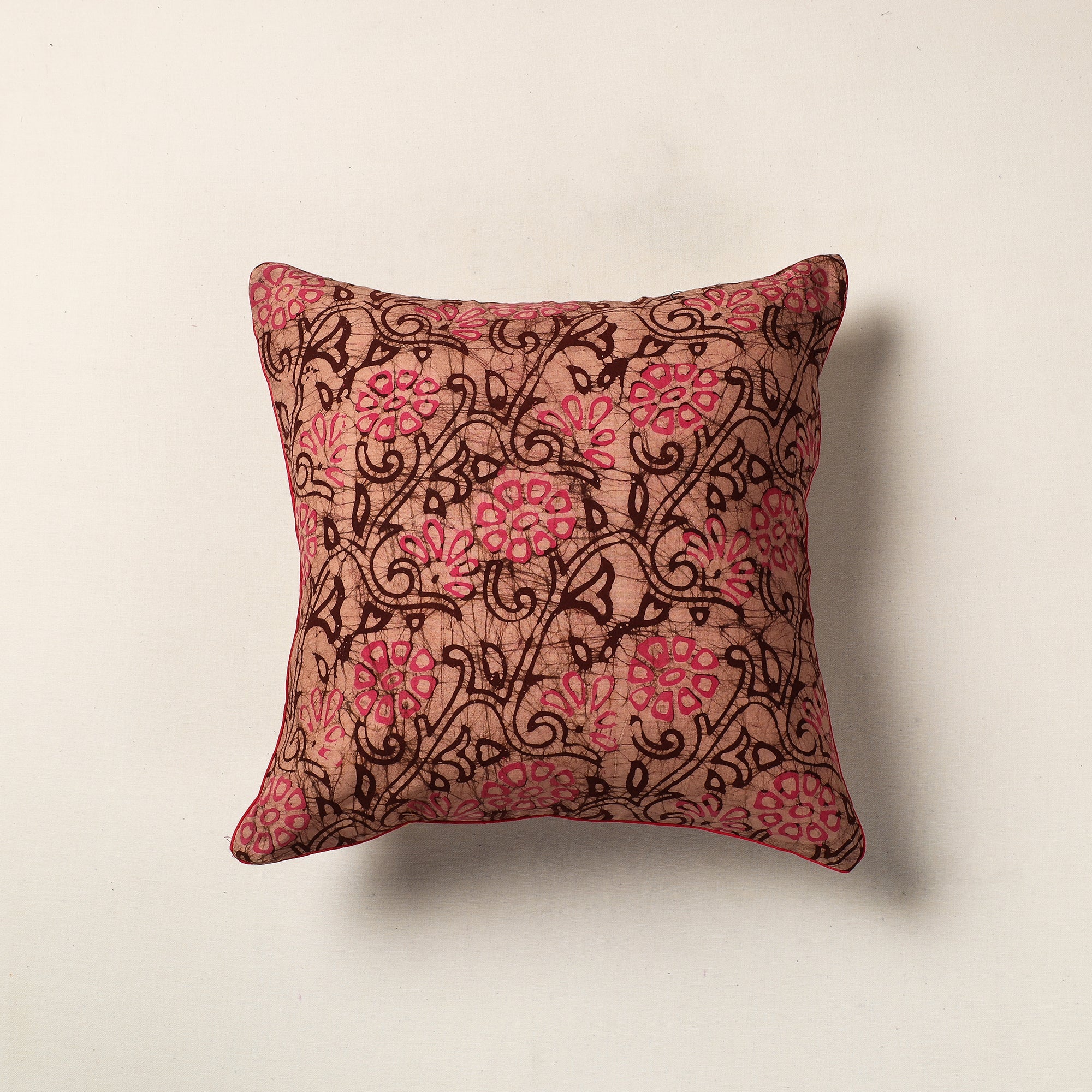 NOORI BAZAR Brown - Hand Batik Printed Cotton Cushion Cover (16 x 16 in)