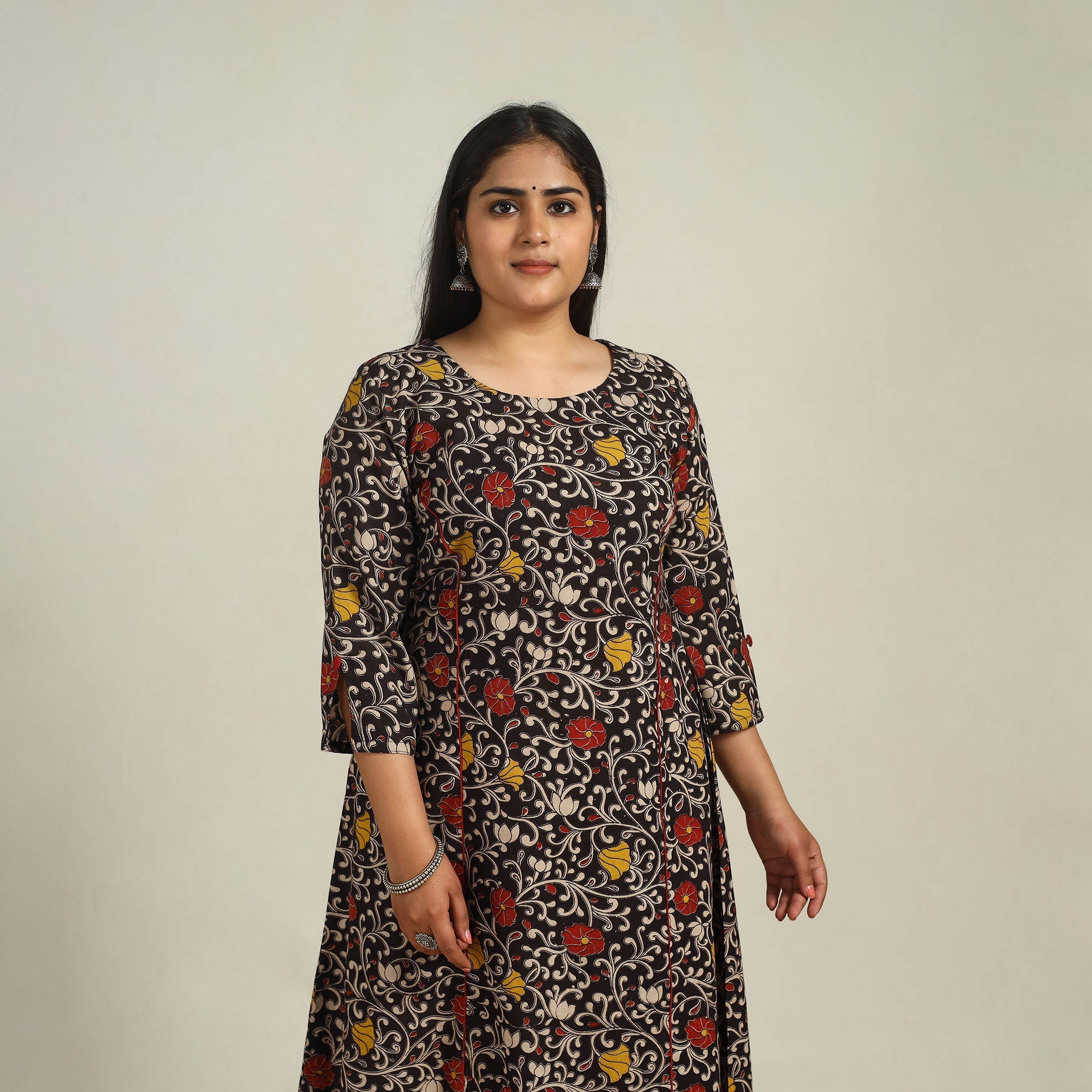 ITOKRI CASUALS Black - Printed Cotton A-Line Kalamkari Kurta 02