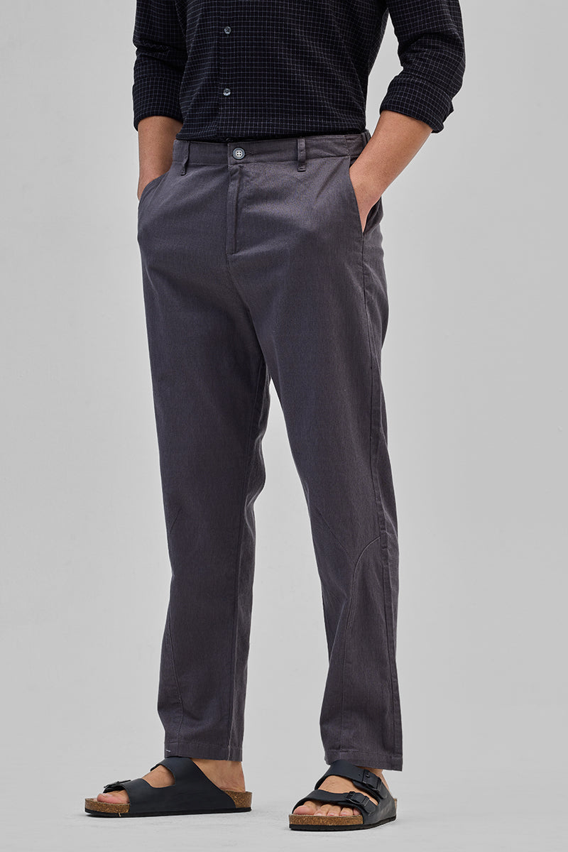 SNITCH Grey Textured Relaxed Fit Trousers